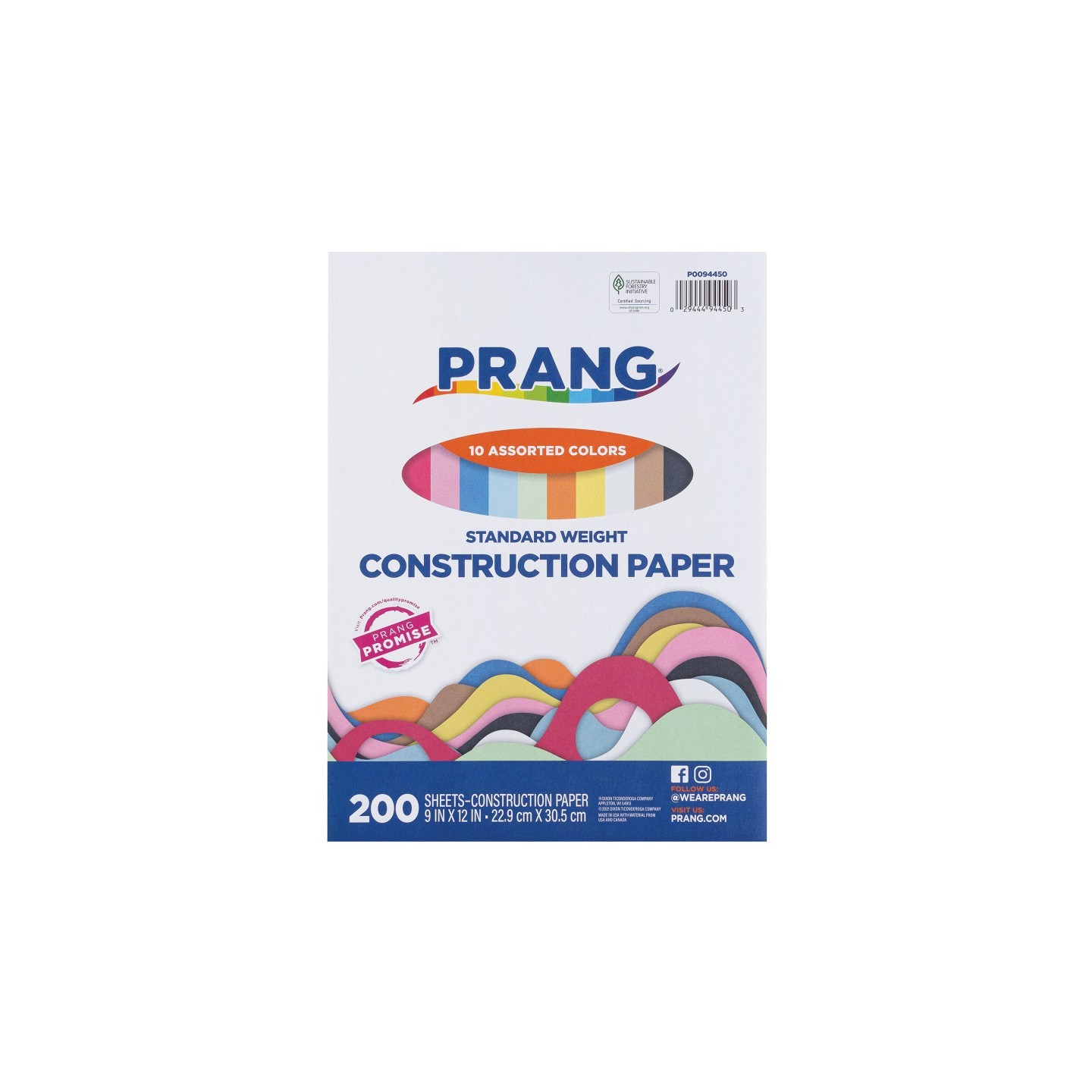 Prang® Construction Paper, Standard Weight, 10 Assorted Colors, 9" x 12", 200 Sheets