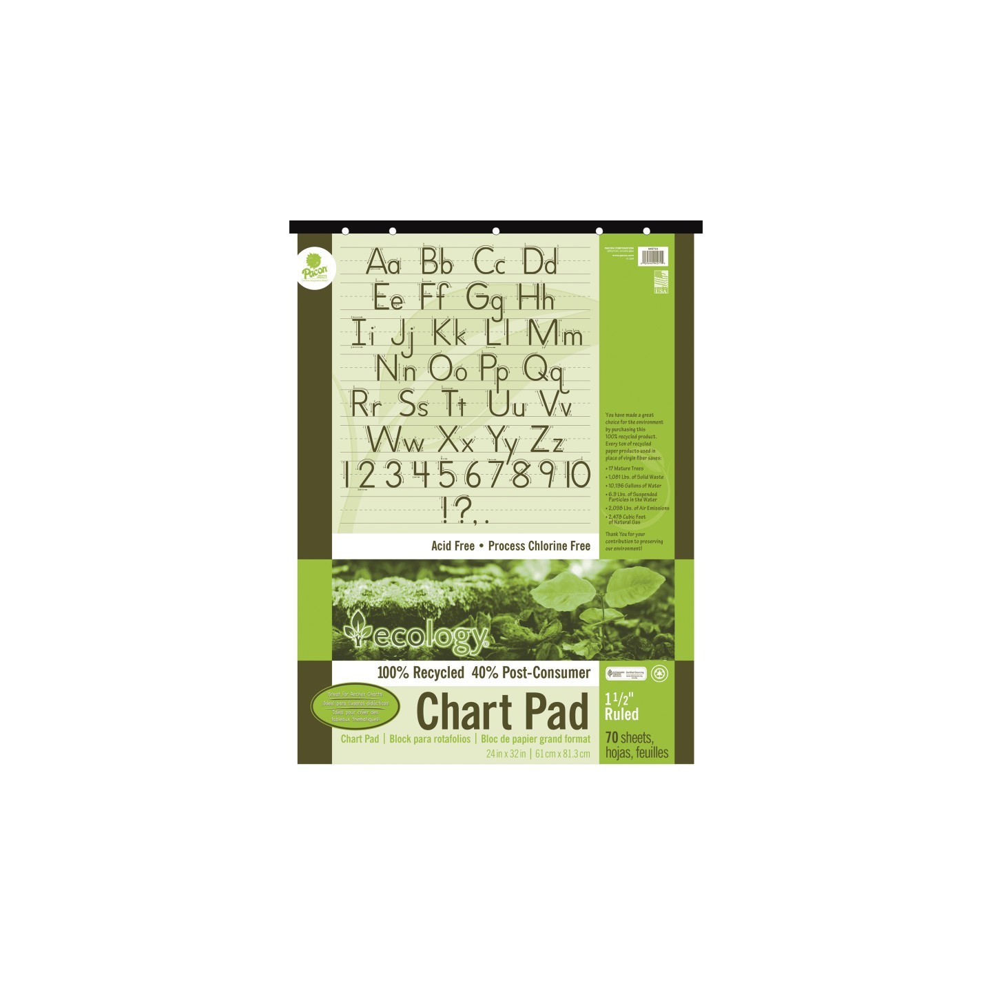 Ecology® Recycled Chart Pad, Manuscript Cover, 1-1/2" Ruled 24" x 32", 70 Sheets