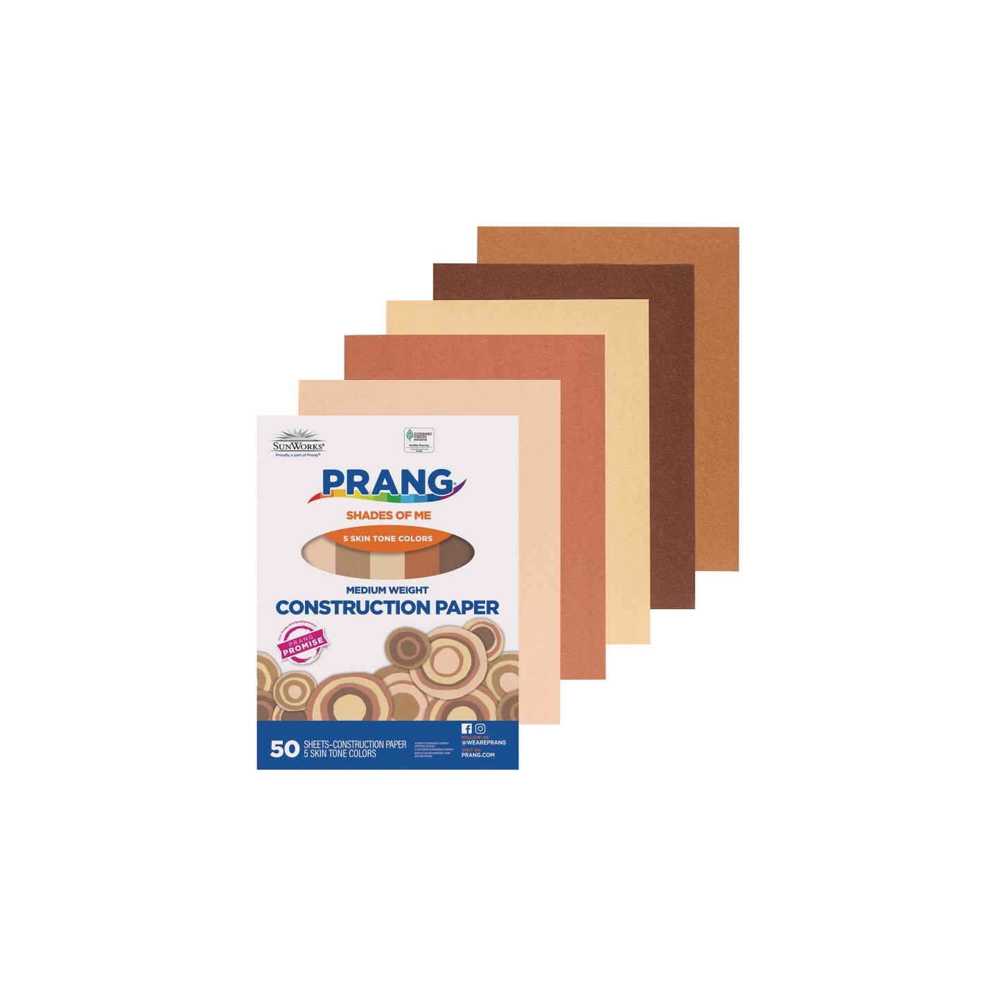 Prang® Shades of Me Construction Paper, Medium Weight, 5 Assorted Skin Tone Colors, 9" x 12", 50 Sheets