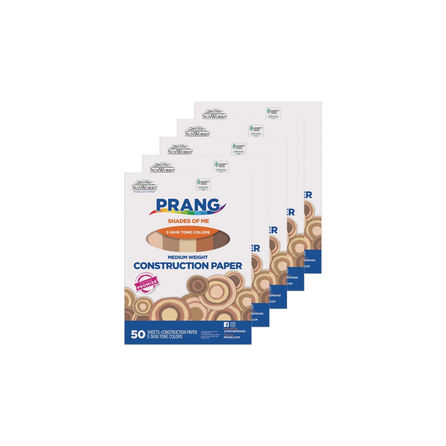 Prang® Shades of Me Construction Paper, Medium Weight, 5 Assorted Skin Tone Colors, 9" x 12", 50 Sheets Per Pack, 5 Packs