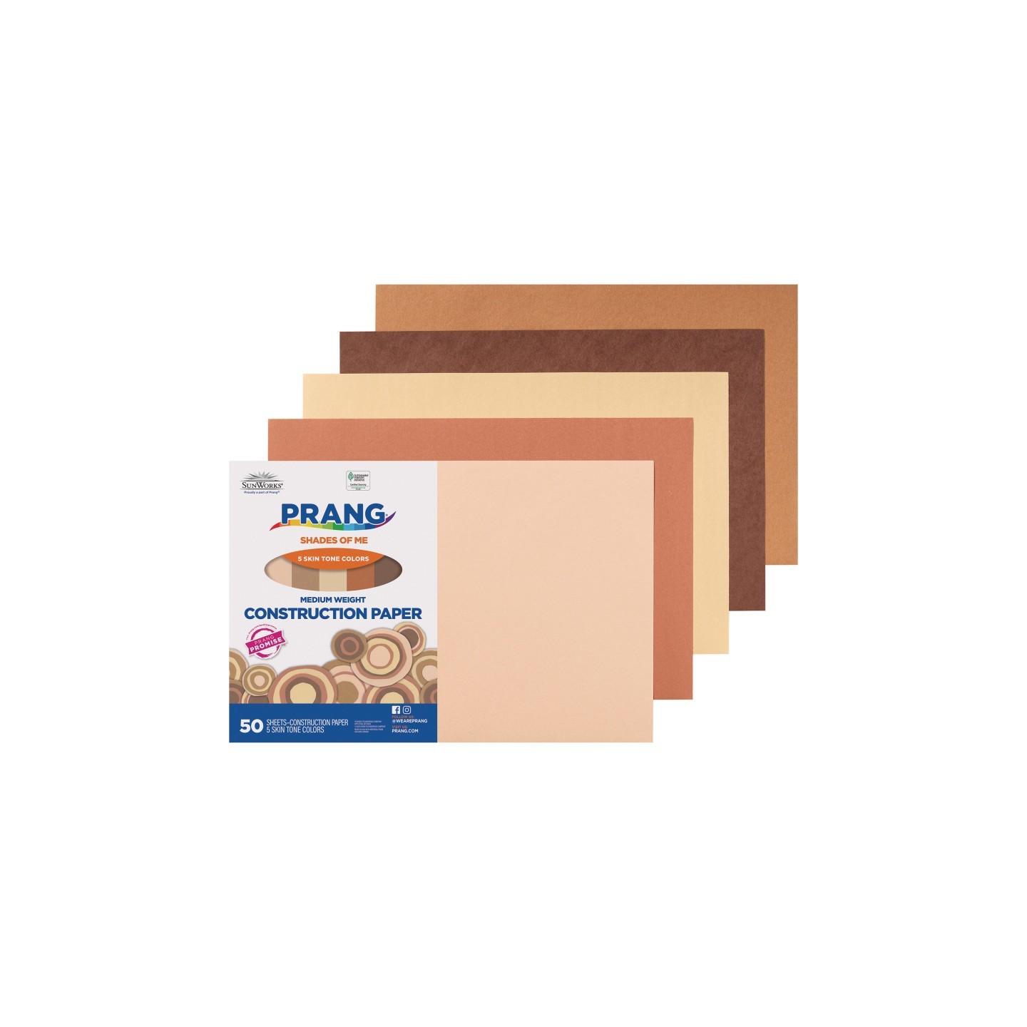 Prang® Shades of Me Construction Paper, Medium Weight, 5 Assorted Skin Tone Colors, 12" x 18", 50 Sheets