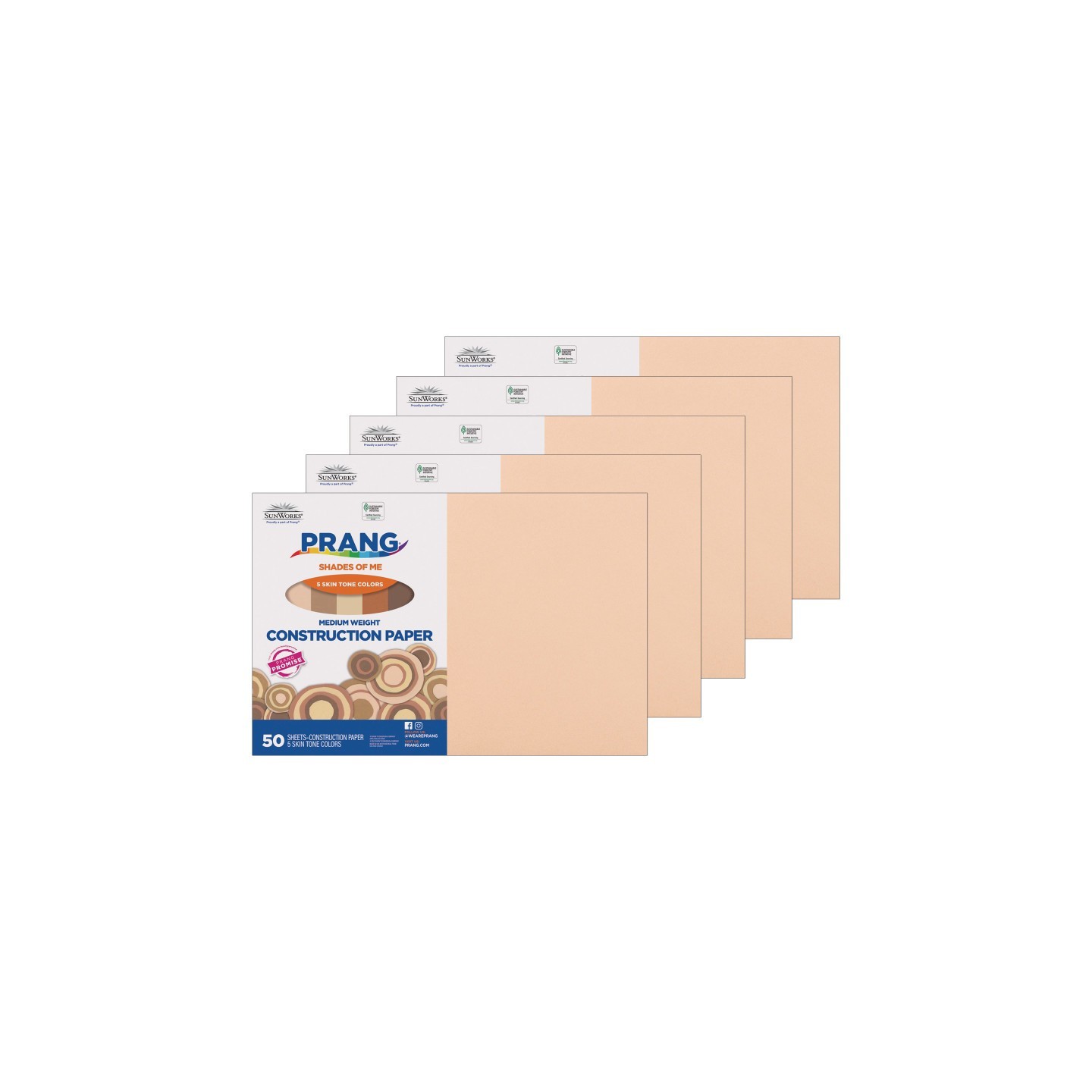Prang® Shades of Me Construction Paper, Medium Weight, 5 Assorted Skin Tone Colors, 12" x 18", 50 Sheets Per Pack, 5 Packs