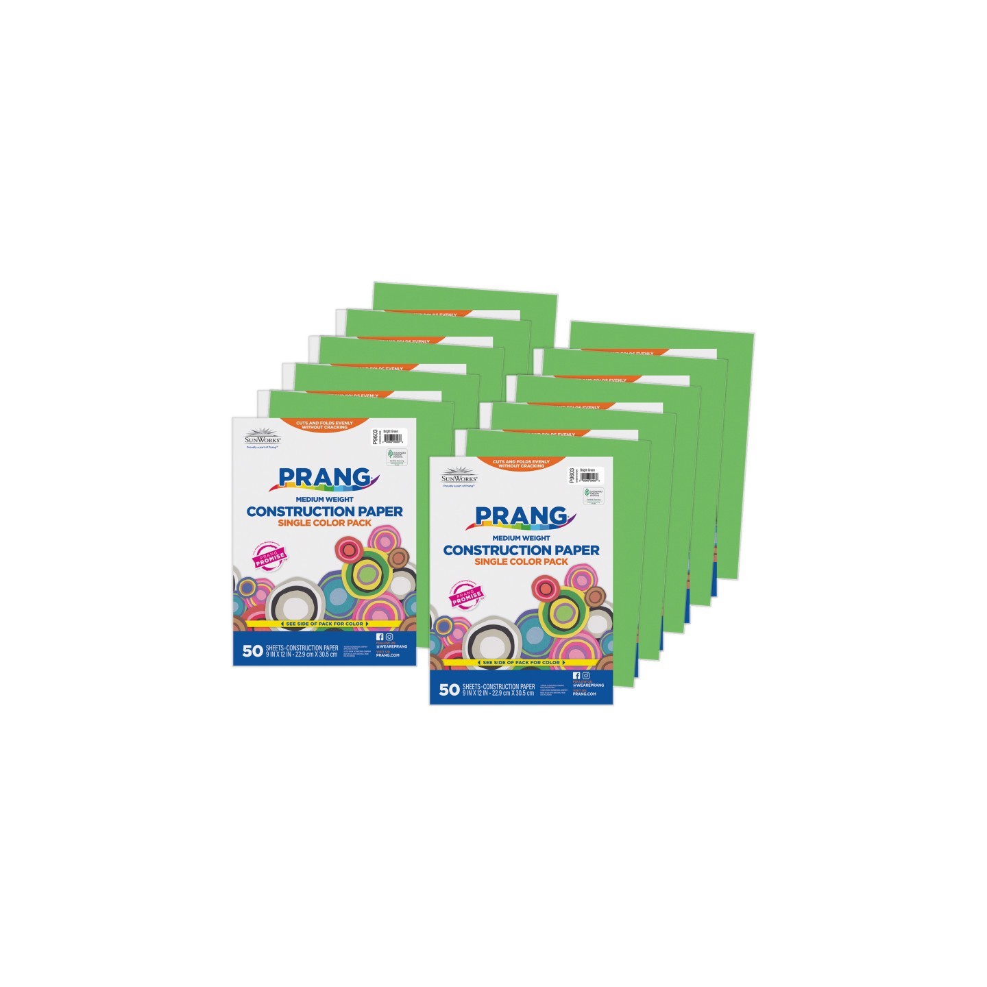 Prang® Construction Paper, Medium Weight, Bright Green, 9" x 12", 50 Sheets Per Pack, 10 Packs