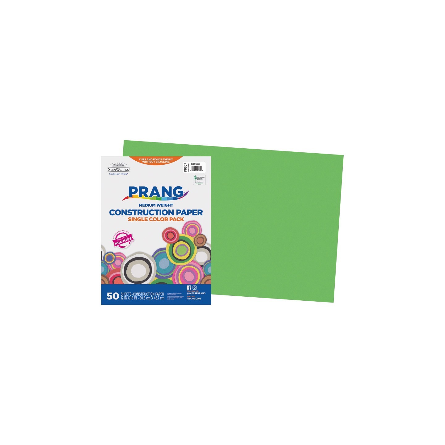 Prang® Construction Paper, Medium Weight, Bright Green, 12" x 18", 50 Sheets