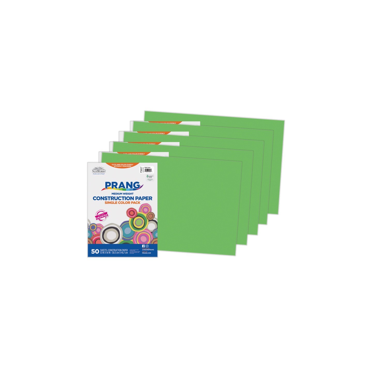 Prang® Construction Paper, Medium Weight, Bright Green, 12" x 18", 50 Sheets Per Pack, 5 Packs