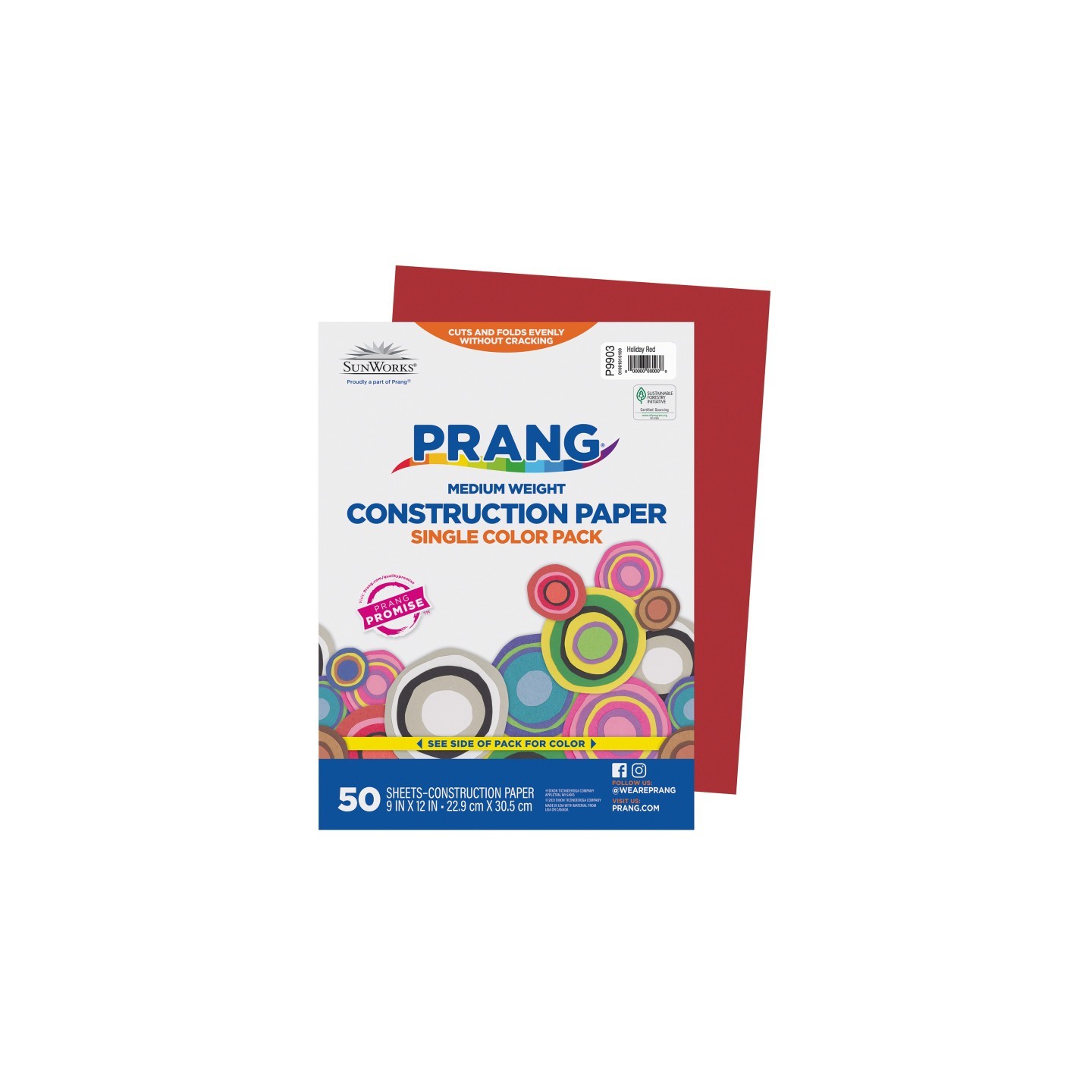 Prang® Construction Paper, Medium Weight, Holiday Red, 9" x 12", 50 Sheets