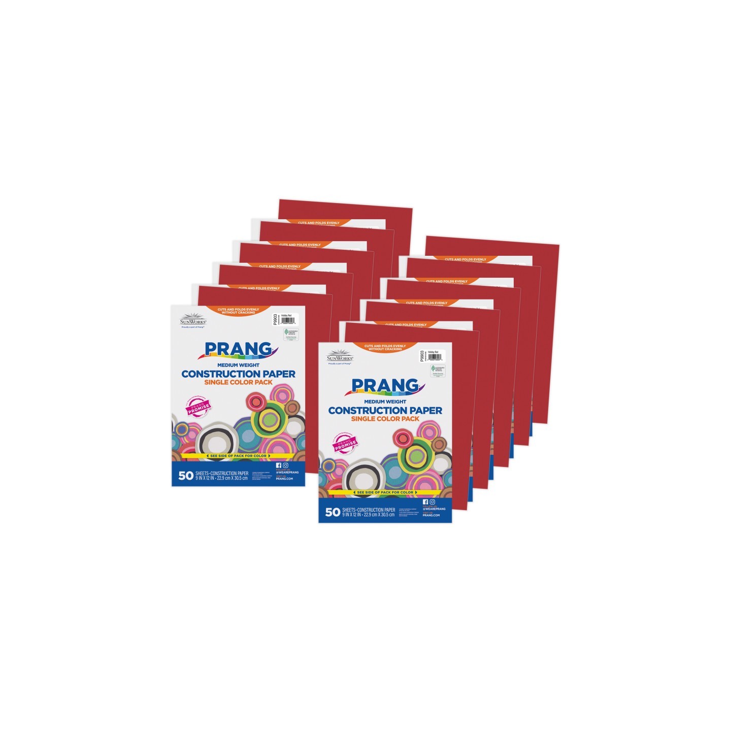 Prang® Construction Paper, Medium Weight, Holiday Red, 9" x 12", 50 Sheets Per Pack, 10 Packs