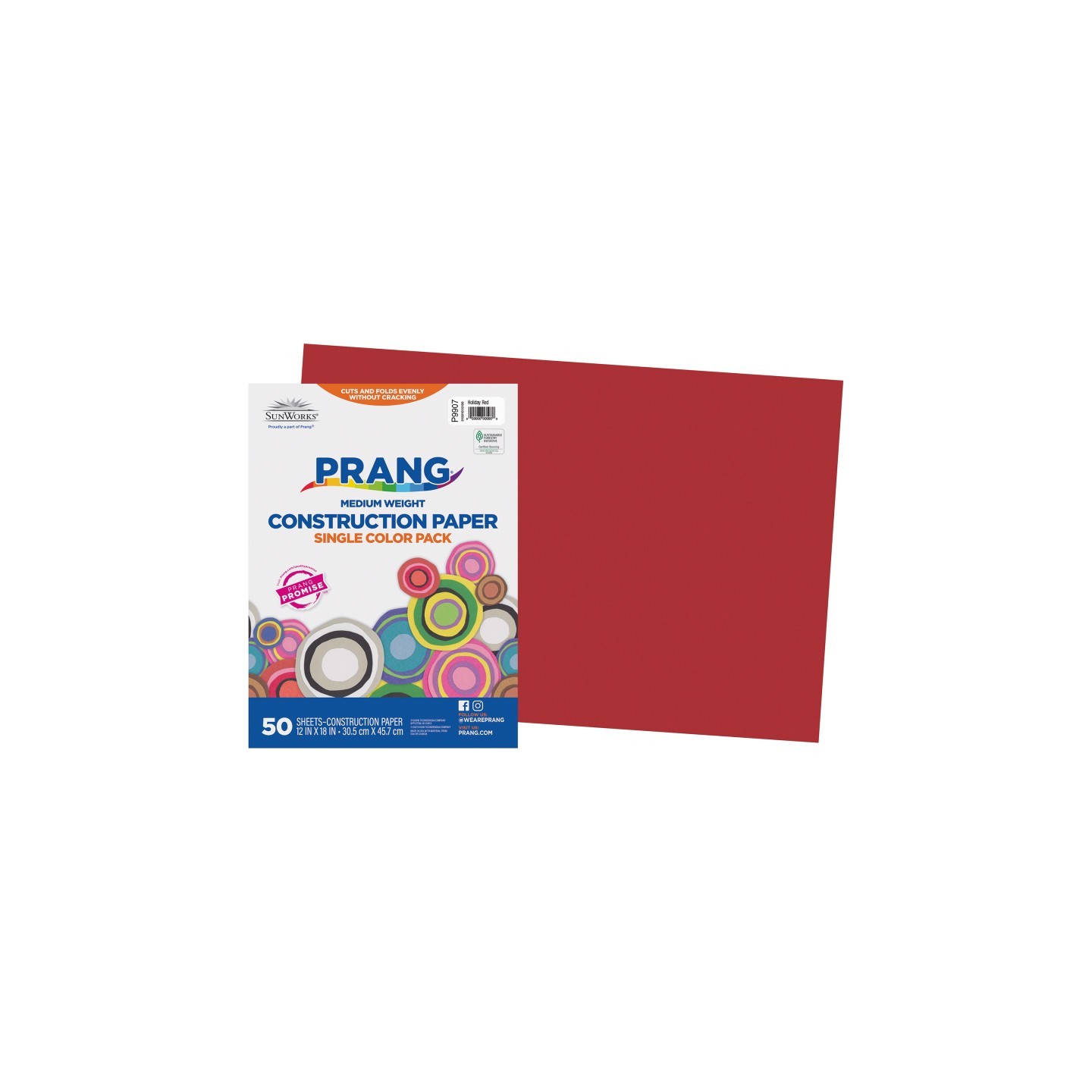 Prang® Construction Paper, Medium Weight, Holiday Red, 12" x 18", 50 Sheets
