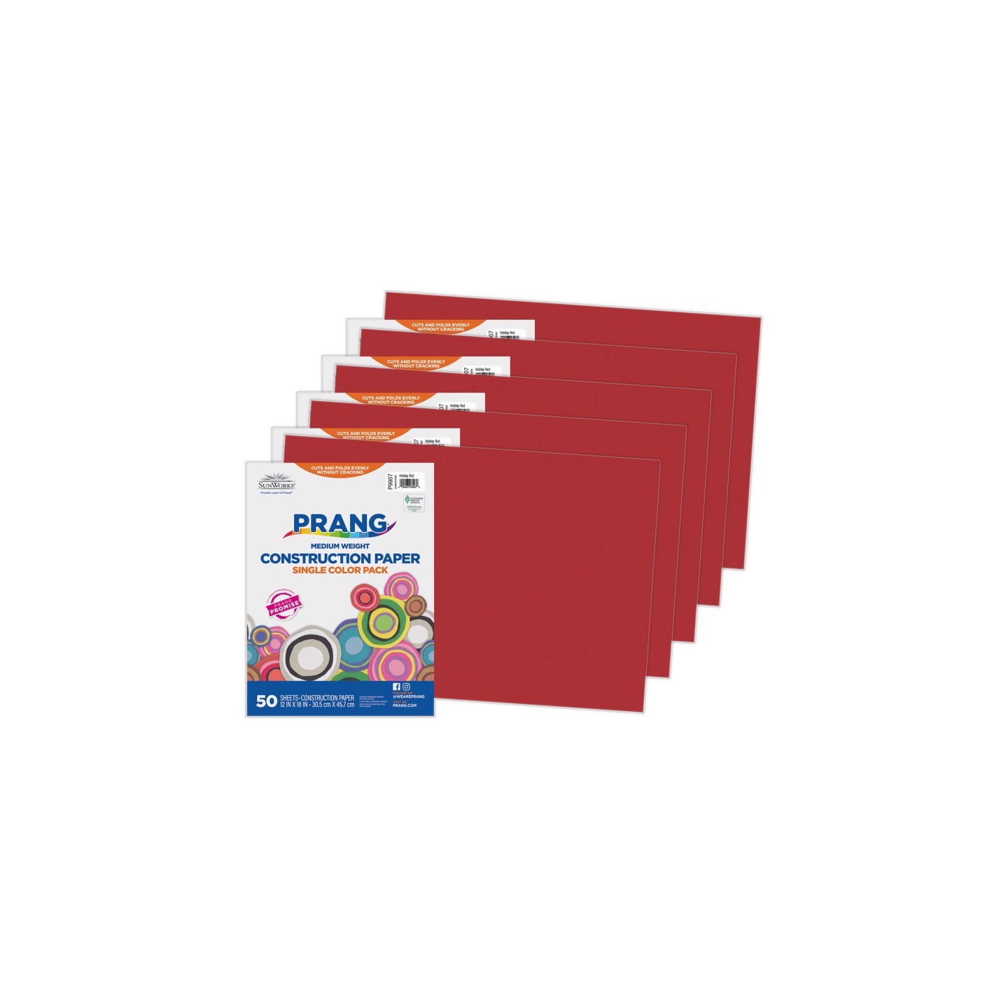 Prang® Construction Paper, Medium Weight, Holiday Red, 12" x 18", 50 Sheets Per Pack, 5 Packs