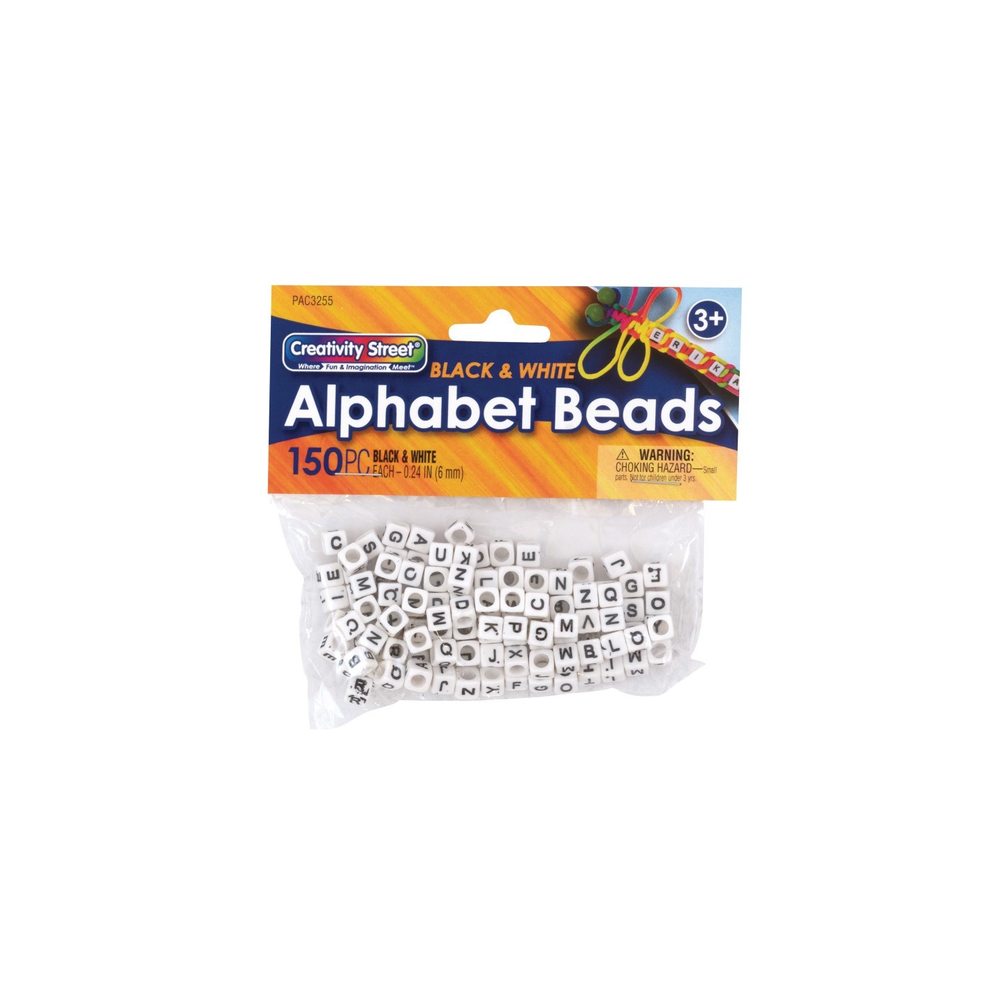 Creativity Street® Alphabet Beads, Black & White, 6 mm, 150 Count