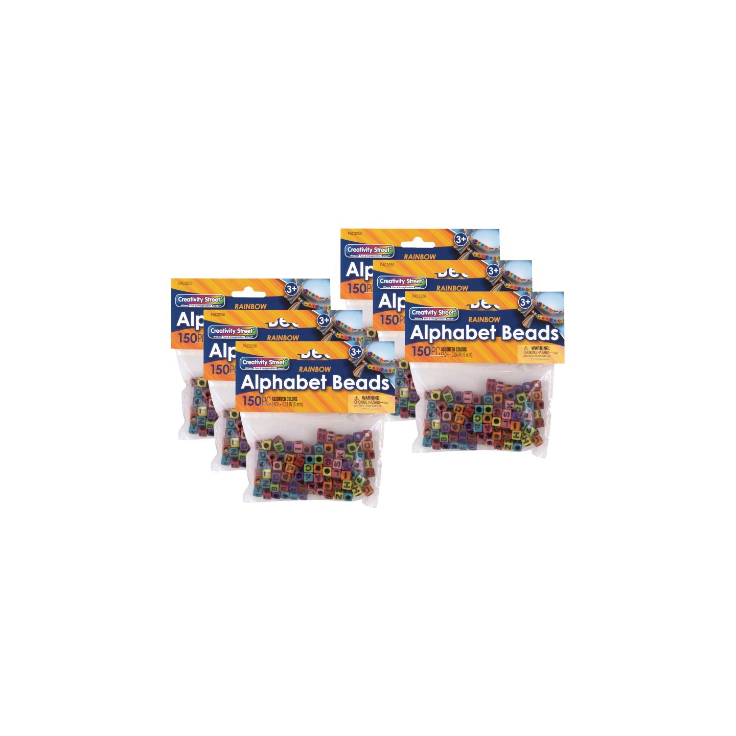 Creativity Street® Alphabet Beads, Assorted Rainbow Colors, 6 mm, 150 Per Pack, 6 Packs