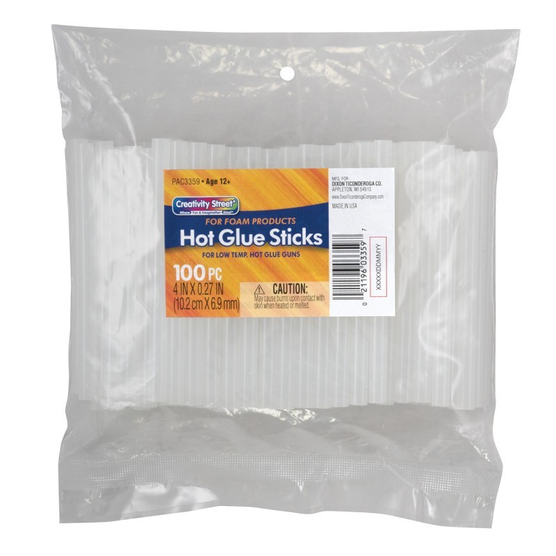 Creativity Street® Hot Glue Sticks Classroom Pack - For Foam Products, Clear, 4" x 0.27", 100 Pieces