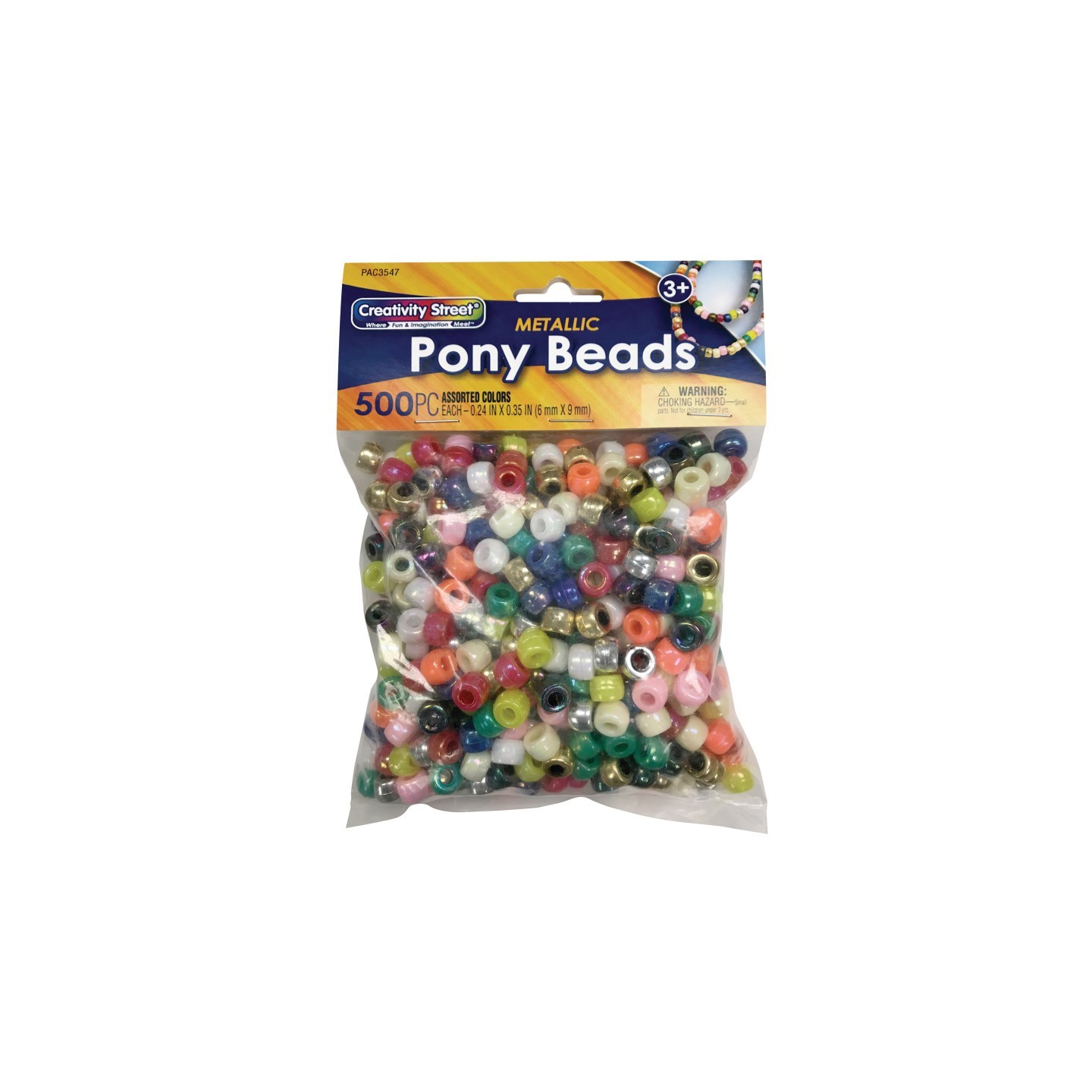 Creativity Street® Pony Beads, Assorted Metallic, 500 Pieces