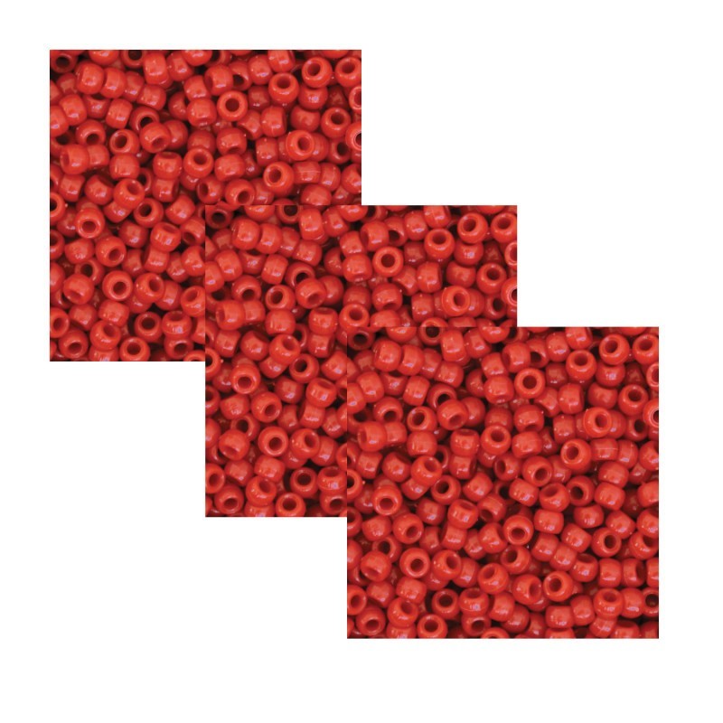 Creativity Street® Pony Beads, Red, 6 mm x 9 mm, 1000 Per Pack, 3 Packs