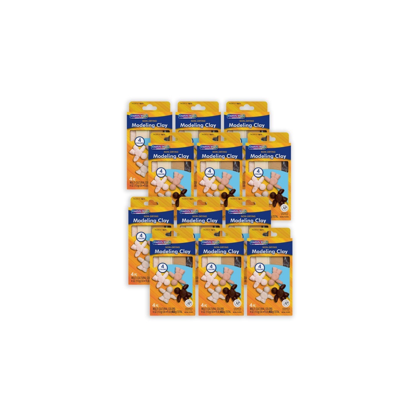 Creativity Street® Modeling Clay, 4 Multi-Cultural Assortment, 1 lb/4 Sticks Per Pack, 12 Packs