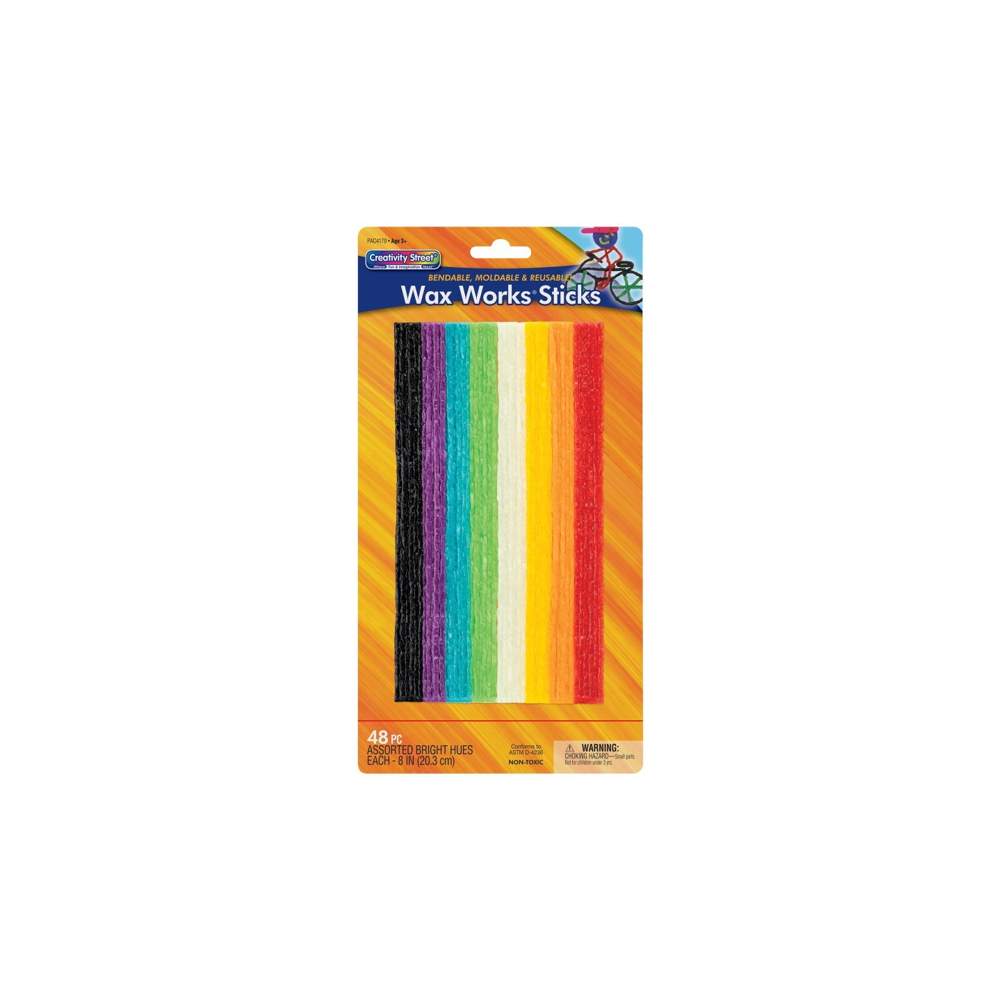 Creativity Street® Wax Works® Sticks, Assorted Bright Hues, 8", 48 Pieces