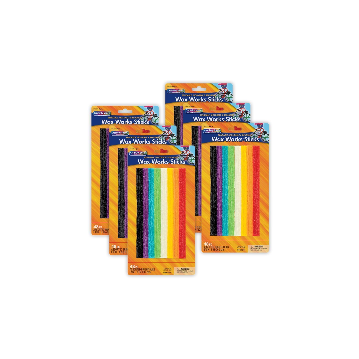 Creativity Street® Wax Works® Sticks, Assorted Bright Hues, 8", 48 Per Pack, 6 Packs