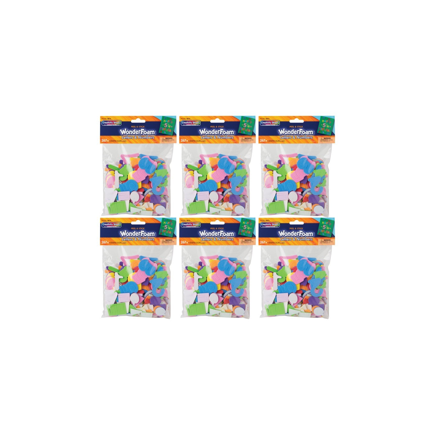 Creativity Street® WonderFoam Peel & Stick Letters & Numbers, Assorted Colors & Sizes, 267 Pieces Per Pack, 6 Packs