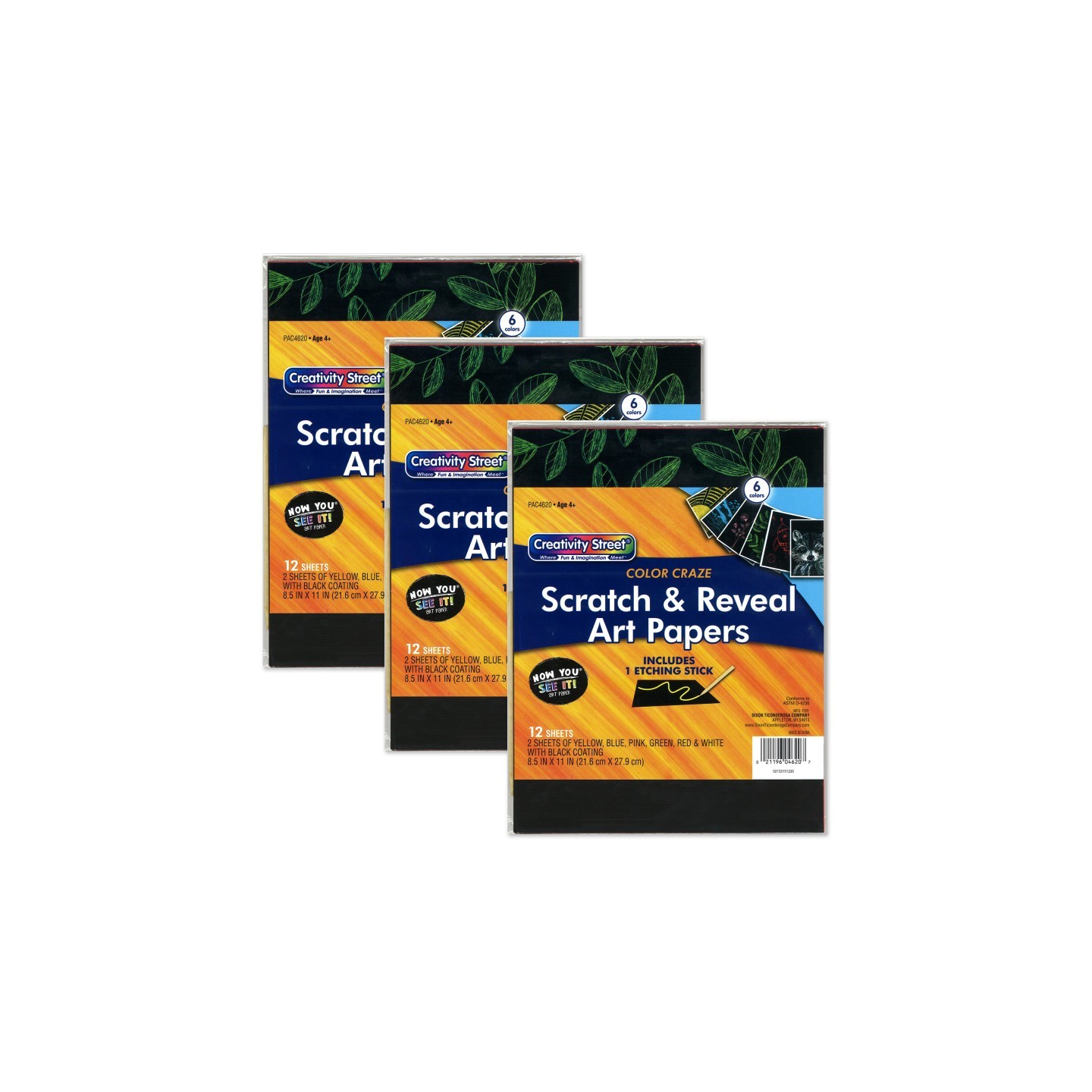 Now You See It!® Art Paper, Color Craze, 12 Sheets Per Pack, 3 Packs