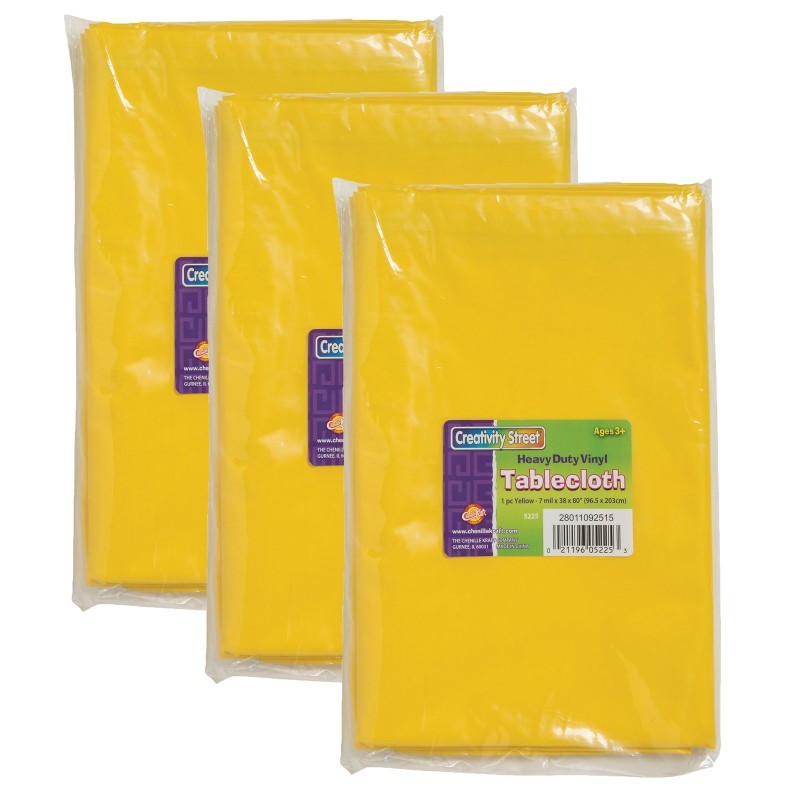 Creativity Street® Vinyl Tablecloth, Yellow, 38" x 80", Pack of 3