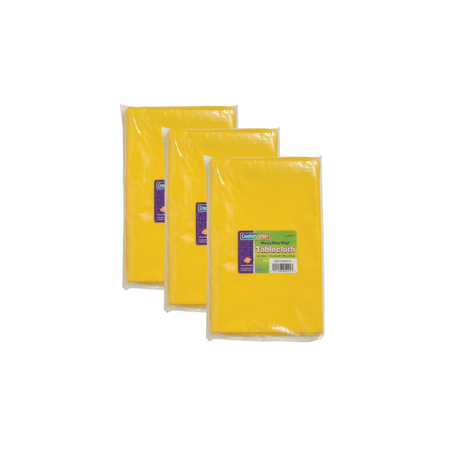Creativity Street® Vinyl Tablecloth, Yellow, 38" x 80", Pack of 3