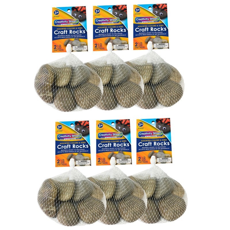 Creativity Street® Craft Rocks, Assorted Natural Colors & Sizes, 2 lbs. Per Pack, 6 Packs
