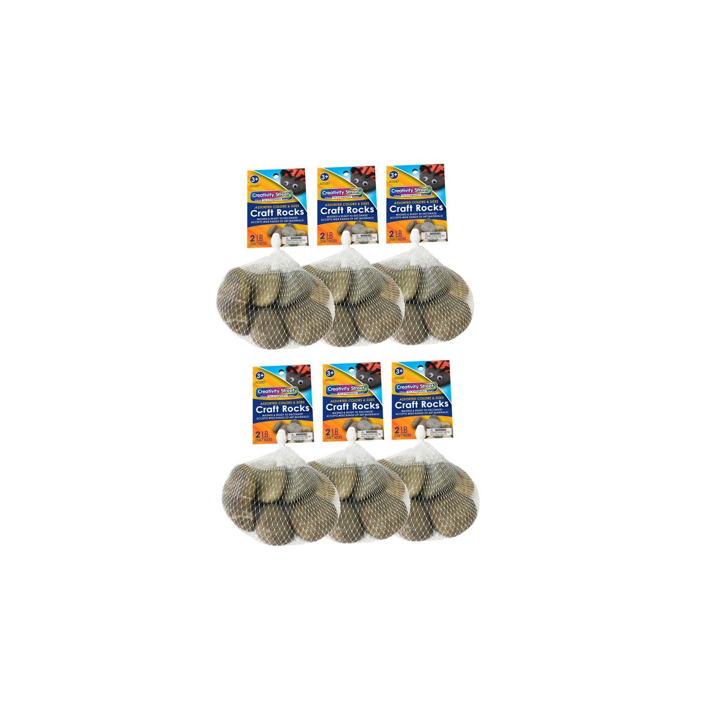 Creativity Street® Craft Rocks, Assorted Natural Colors & Sizes, 2 lbs. Per Pack, 6 Packs