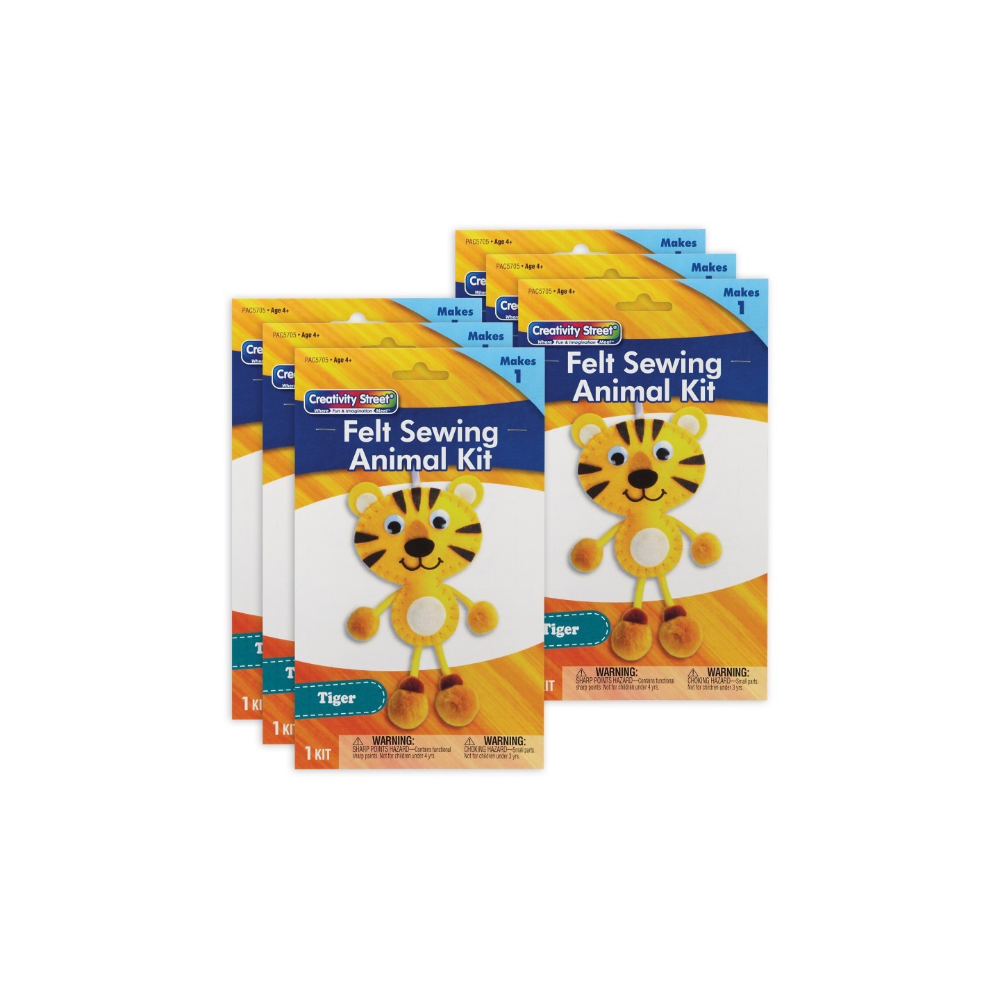 Creativity Street® Felt Sewing Animal Kit, Tiger, 4.25" x 10.75" x 0.75", 6 Kits