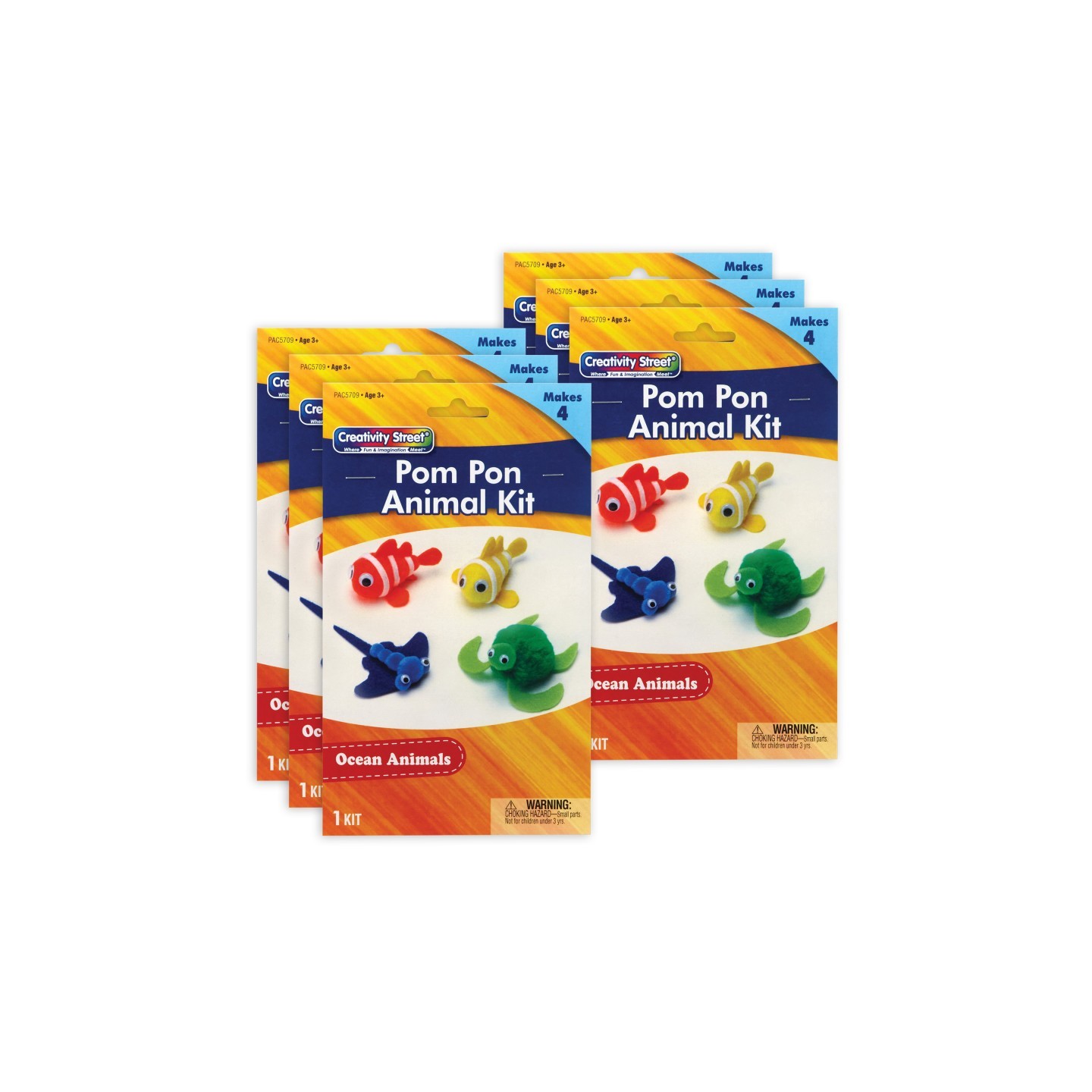 Creativity Street® Pom Pon Animal Kit, Ocean Animals, Assorted Sizes, 4 Animals Per Kit, 6 Kits