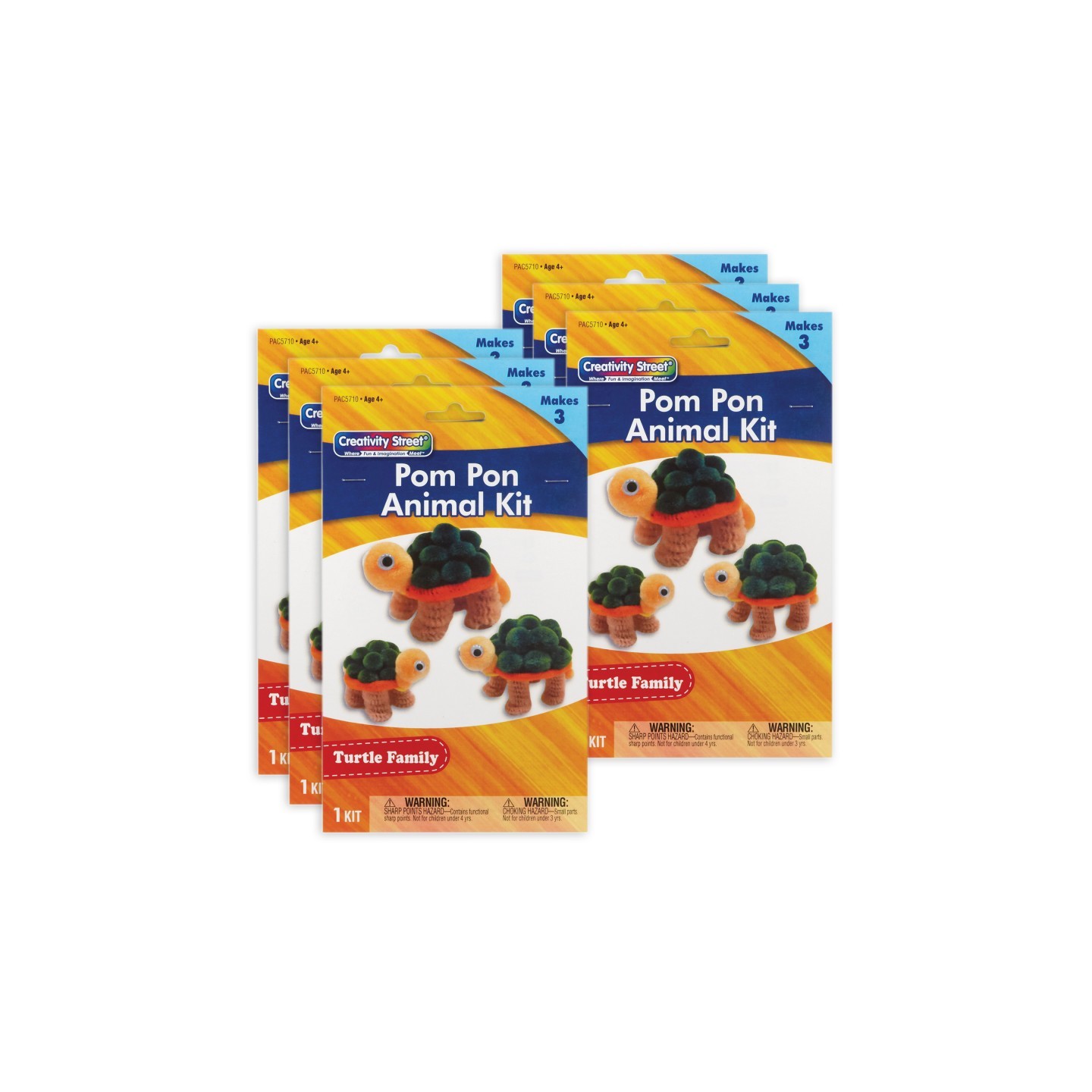 Creativity Street® Pom Pon Animal Kit, Turtle Family, Assorted Sizes, 3 Turtles Per Kit, 6 Kits
