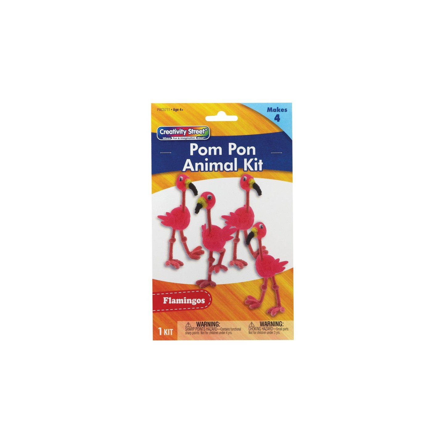 Creativity Street® Pom Pon Animal Kit, Flamingos, 2" x 2.75" x 5.25", 1 Kit Makes 4 Animals