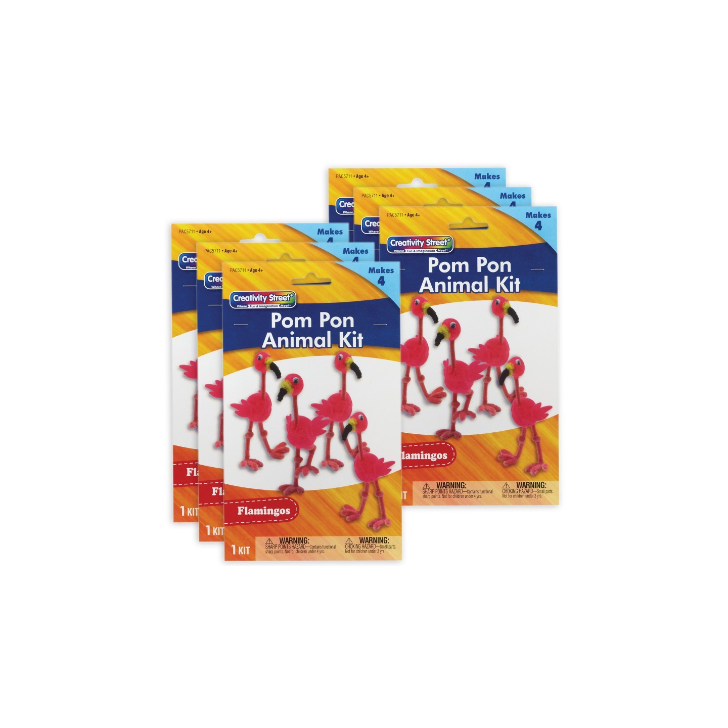 Creativity Street® Pom Pon Animal Kit, Flamingos, 2" x 2.75" x 5.25", 4 Flamingos Per Kit, 6 Kits