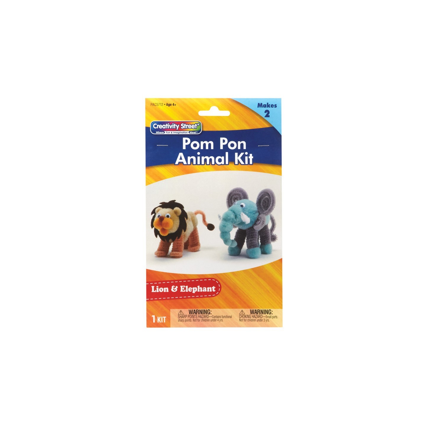 Creativity Street® Pom Pon Animal Kit, Lion & Elephant, Assorted Sizes, 1 Kit Makes 2 Animals
