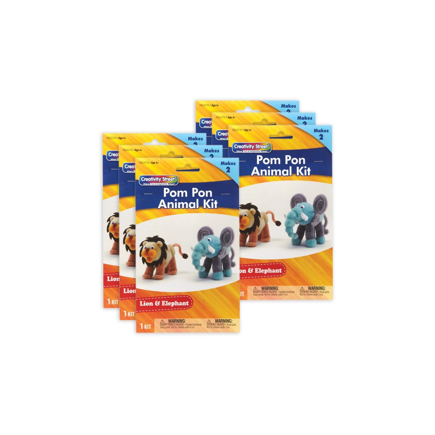 Creativity Street® Pom Pon Animal Kit, Lion & Elephant, Assorted Sizes, 2 Animals Per Kit, 6 Kits