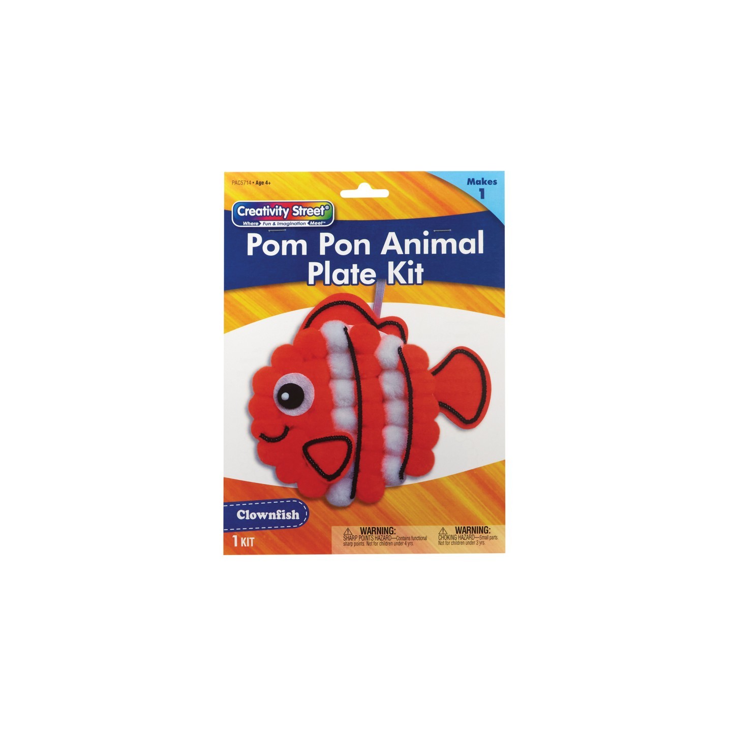 Creativity Street® Pom Pon Animal Plate Kit, Clownfish, 7.5" x 8" x 1", 1 Kit