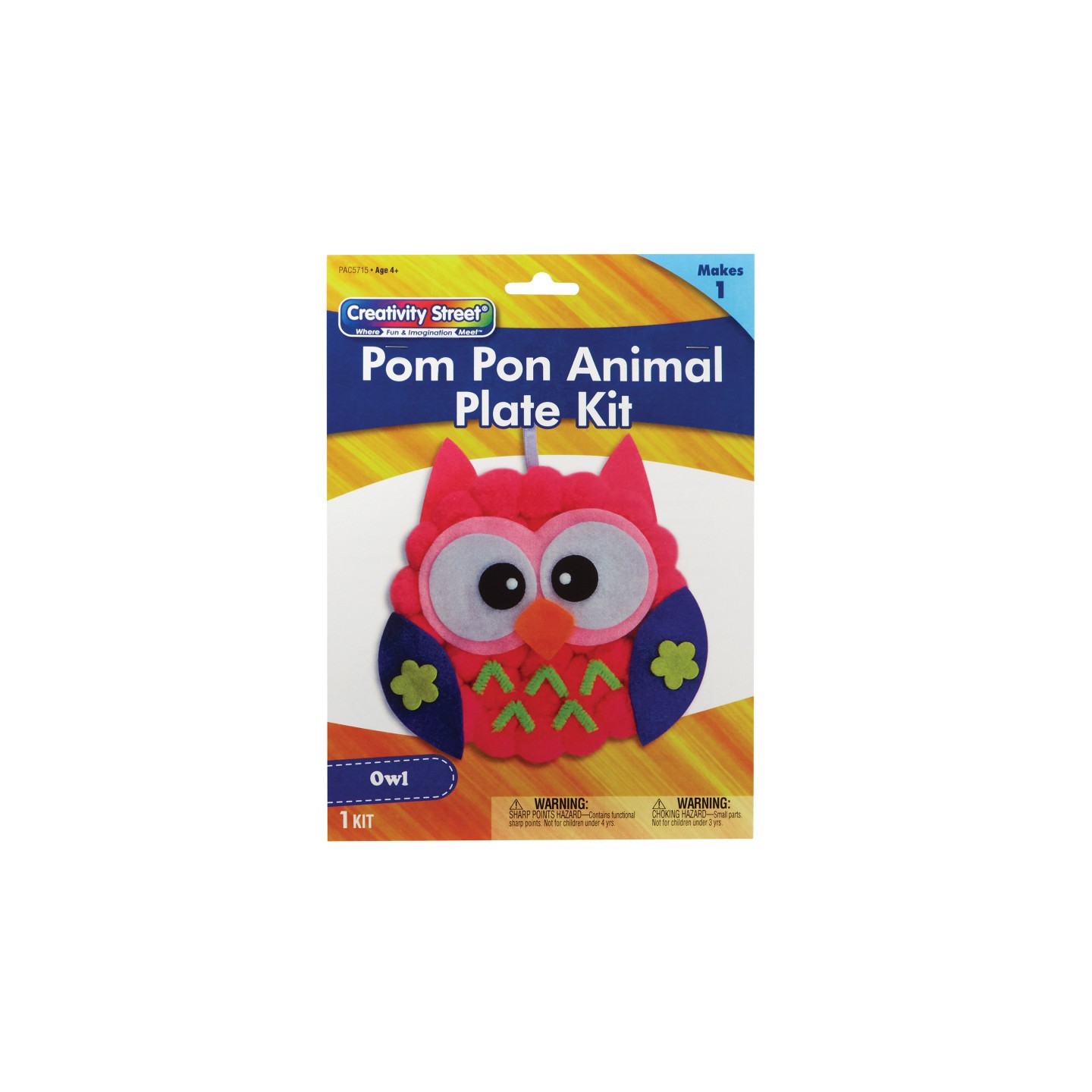 Creativity Street® Pom Pon Animal Plate Kit, Owl, 7" x 8" x 1", 1 Kit
