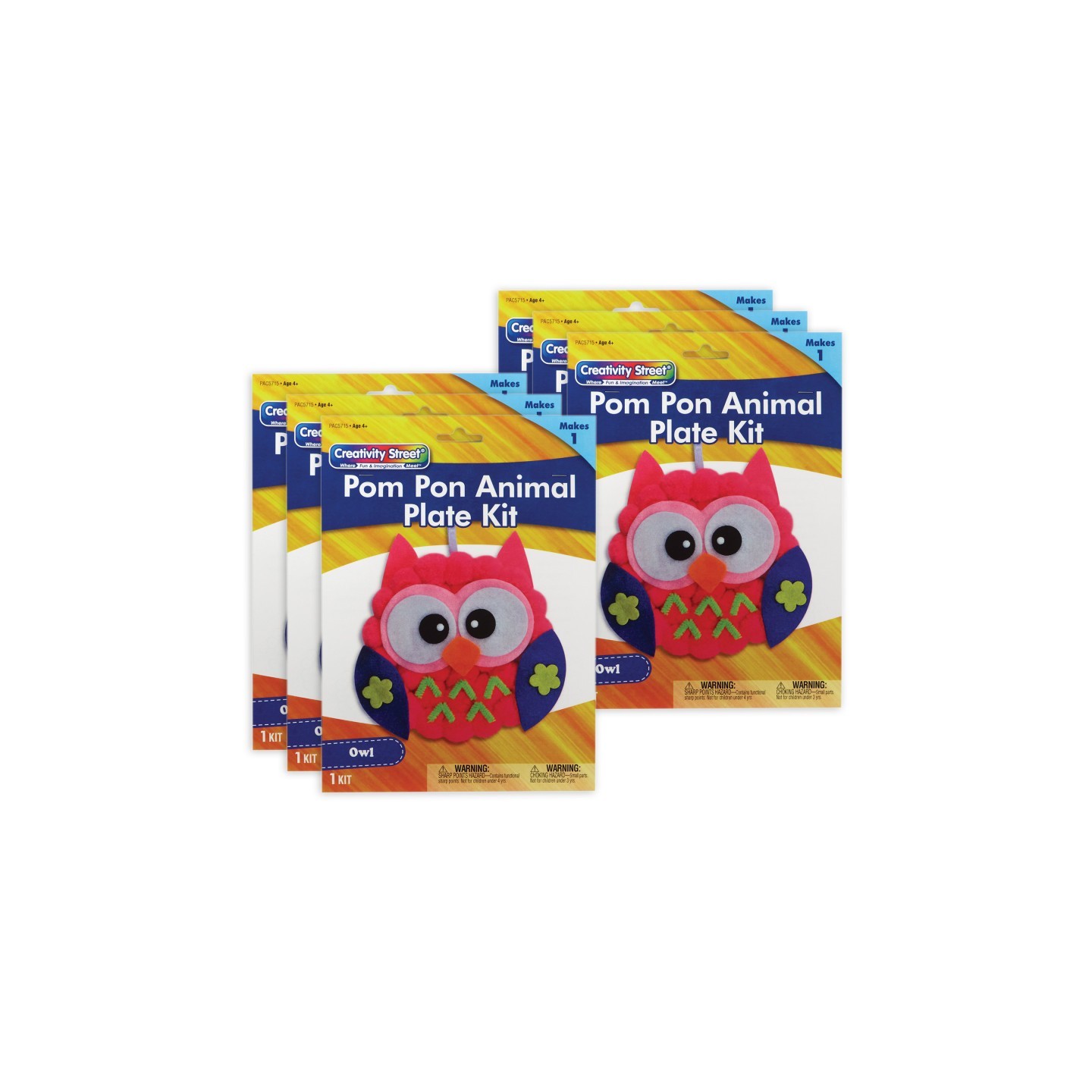 Creativity Street® Pom Pon Animal Plate Kit, Owl, 7" x 8" x 1", 6 Kits
