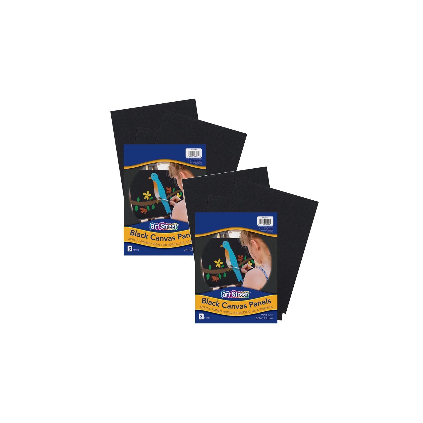 Prang® Canvas Panels, Black, 9" x 12", 3 Per Pack, 2 Packs