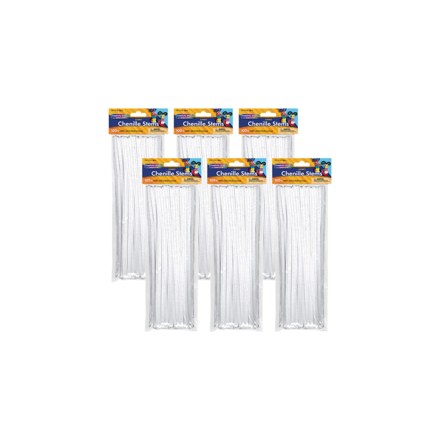 Creativity Street® Jumbo Stems, White, 12" x 6 mm, 100 Per Pack, 6 Packs