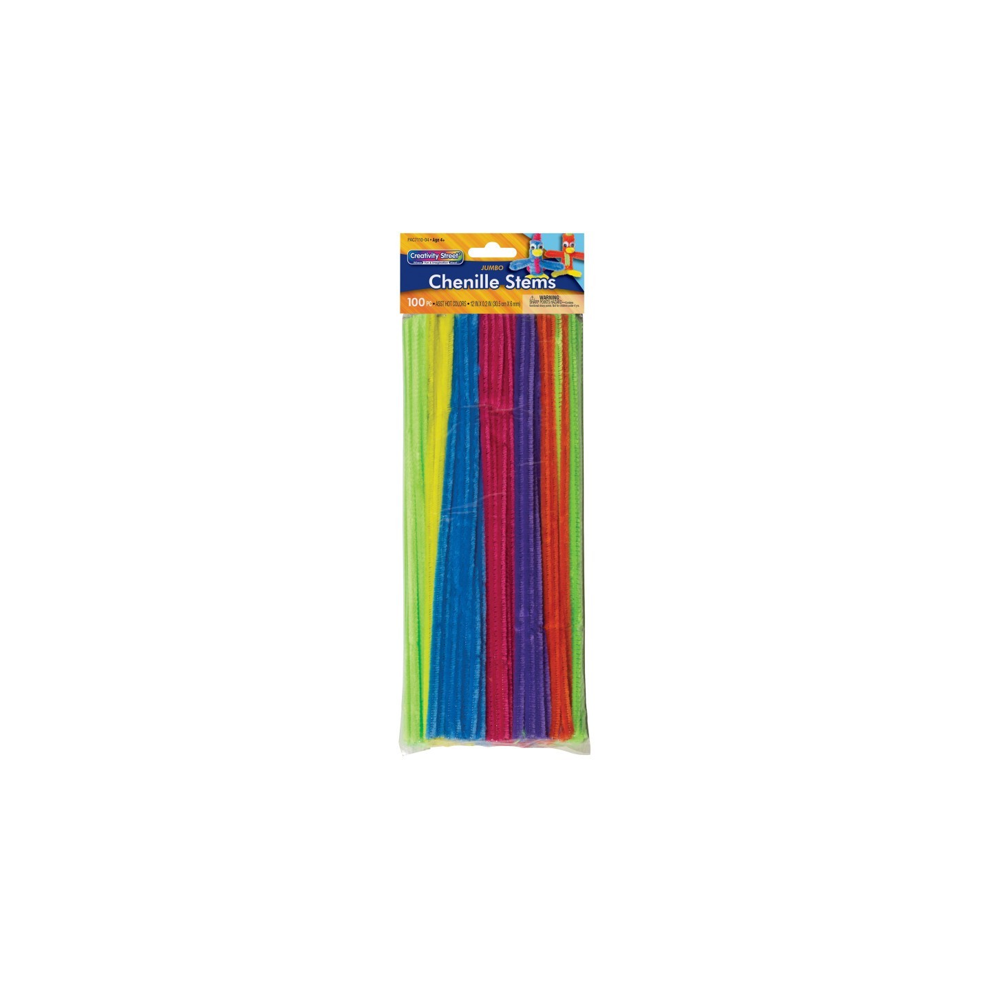 Creativity Street® Jumbo Stems, Hot Assorted Colors, 12" x 6 mm, 100 Pieces