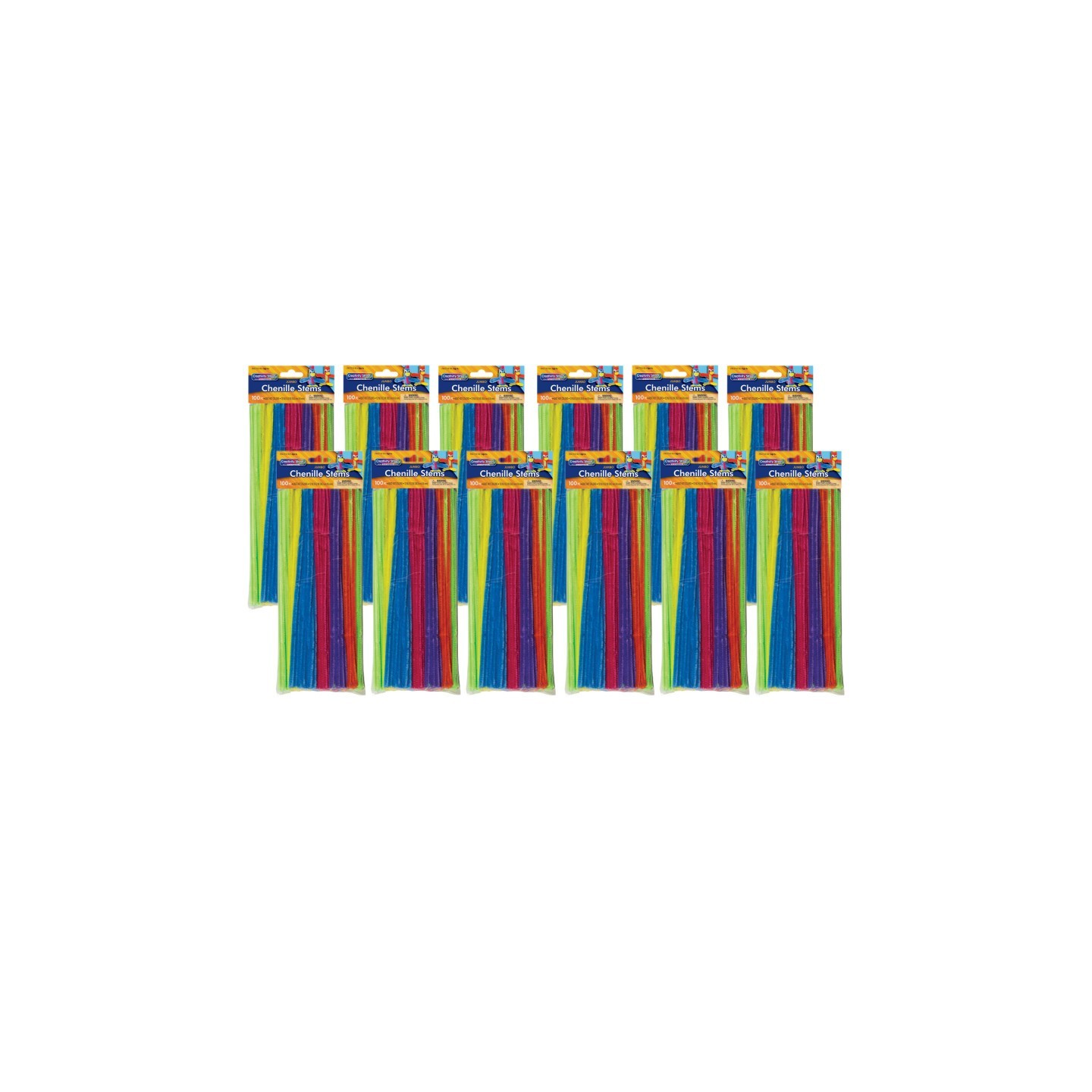 Creativity Street® Jumbo Stems, Hot Assorted Colors, 12" x 6 mm, 100 Per Pack, 12 Packs