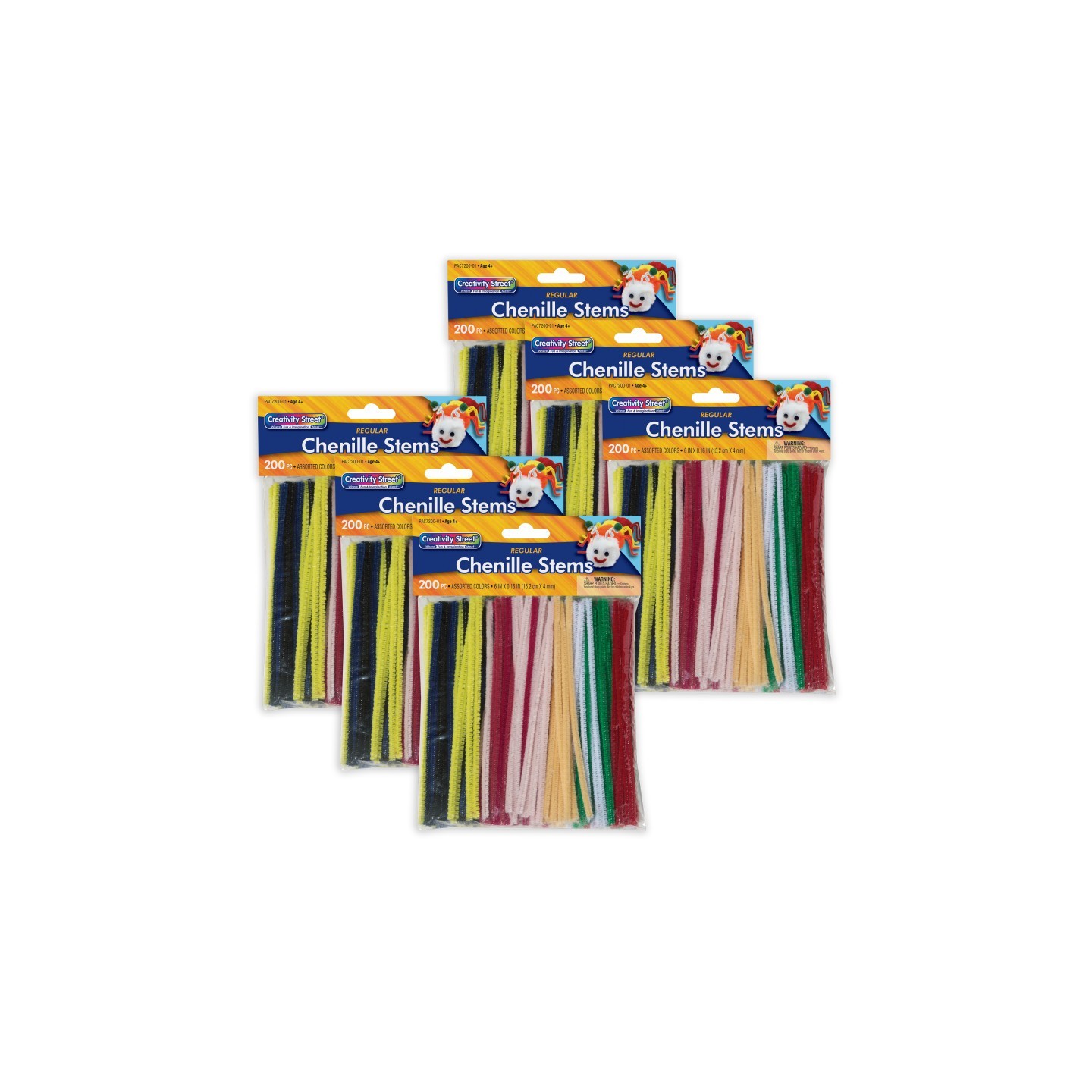 Creativity Street® Regular Stems, Assorted Colors, 6" x 4 mm, 200 Pieces Per Pack, 6 Packs