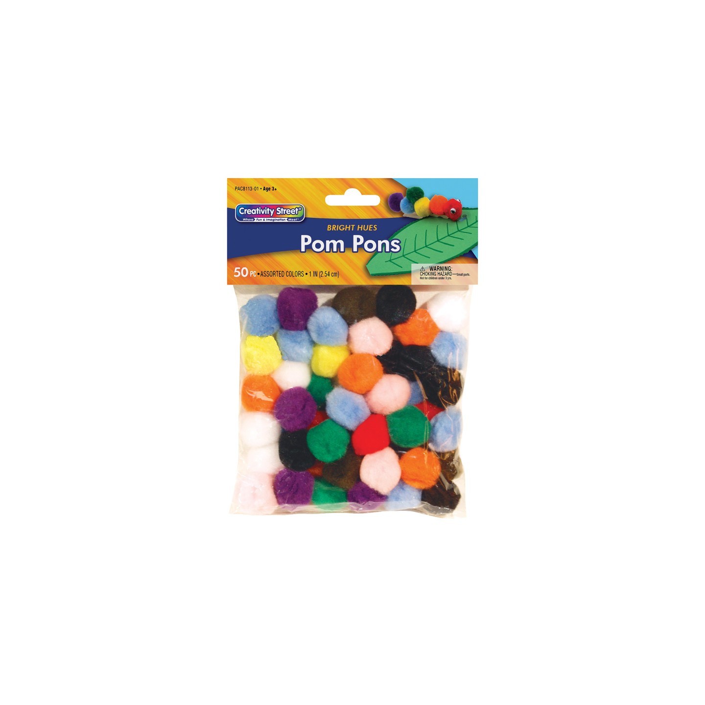 Creativity Street® Pom Pons, Bright Hues, 1", 50 Pieces