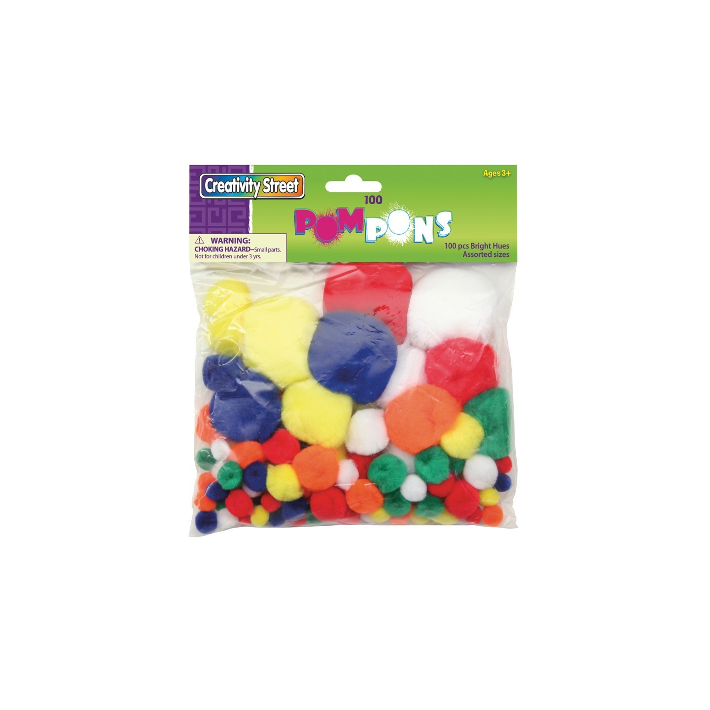 Creativity Street® Pom Pons, Bright Hues, Assorted Sizes, 100 Pieces