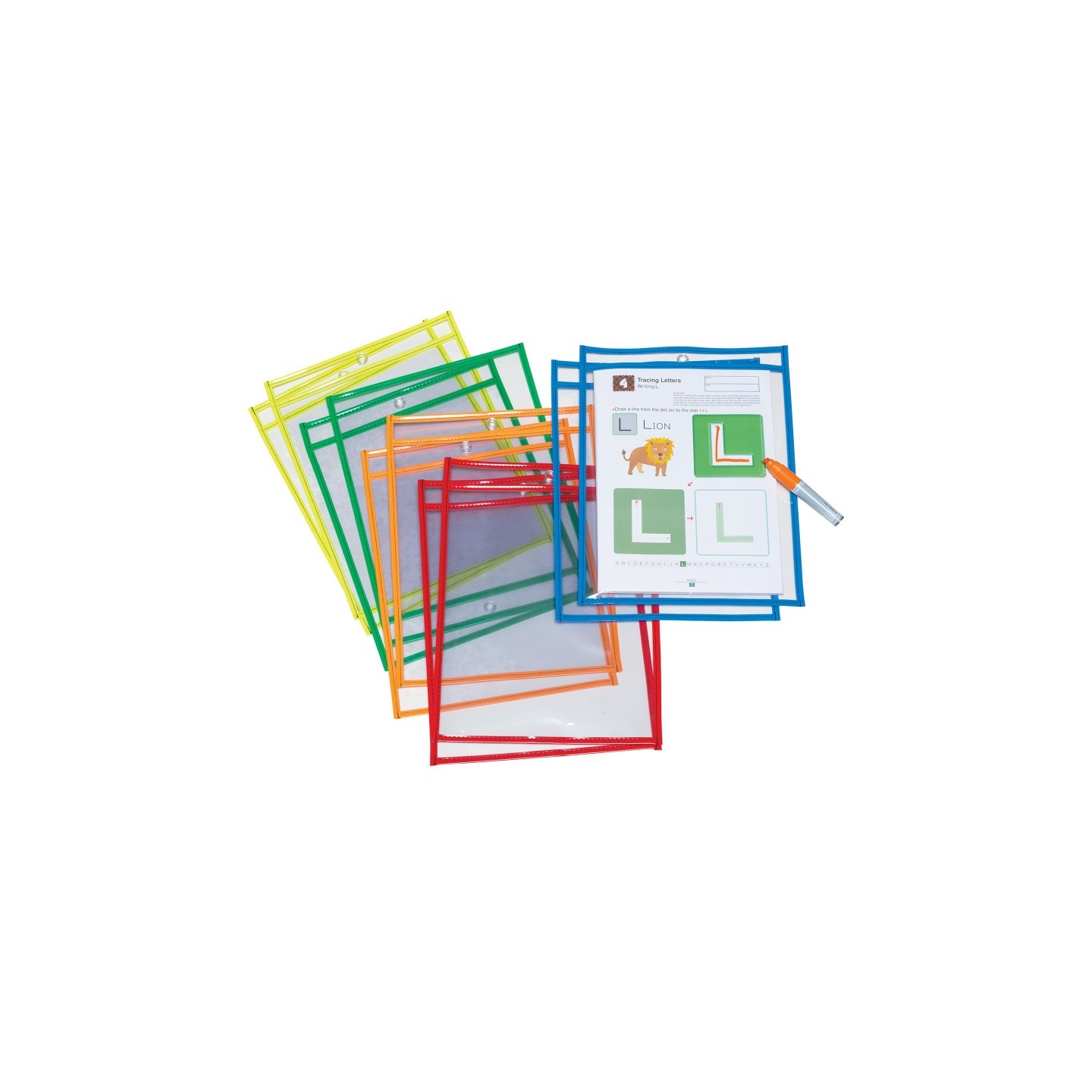 Pacon® Dry Erase Pockets, 5 Assorted Bright Colors, 10" x 13-1/2", 10 Pockets
