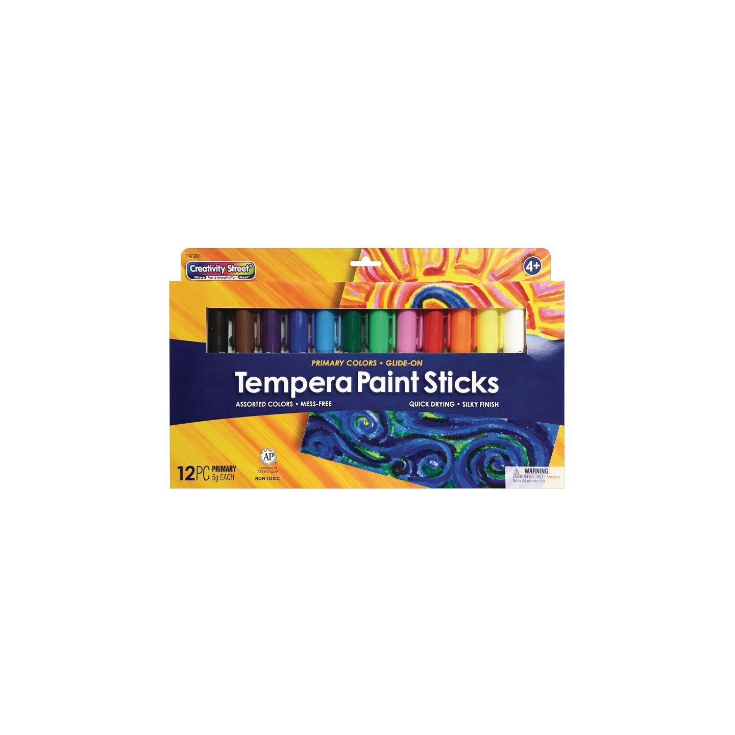 Creativity Street® Glide-On Tempera Paint Sticks, 12 Assorted Primary Colors, 5 grams, 12 Count