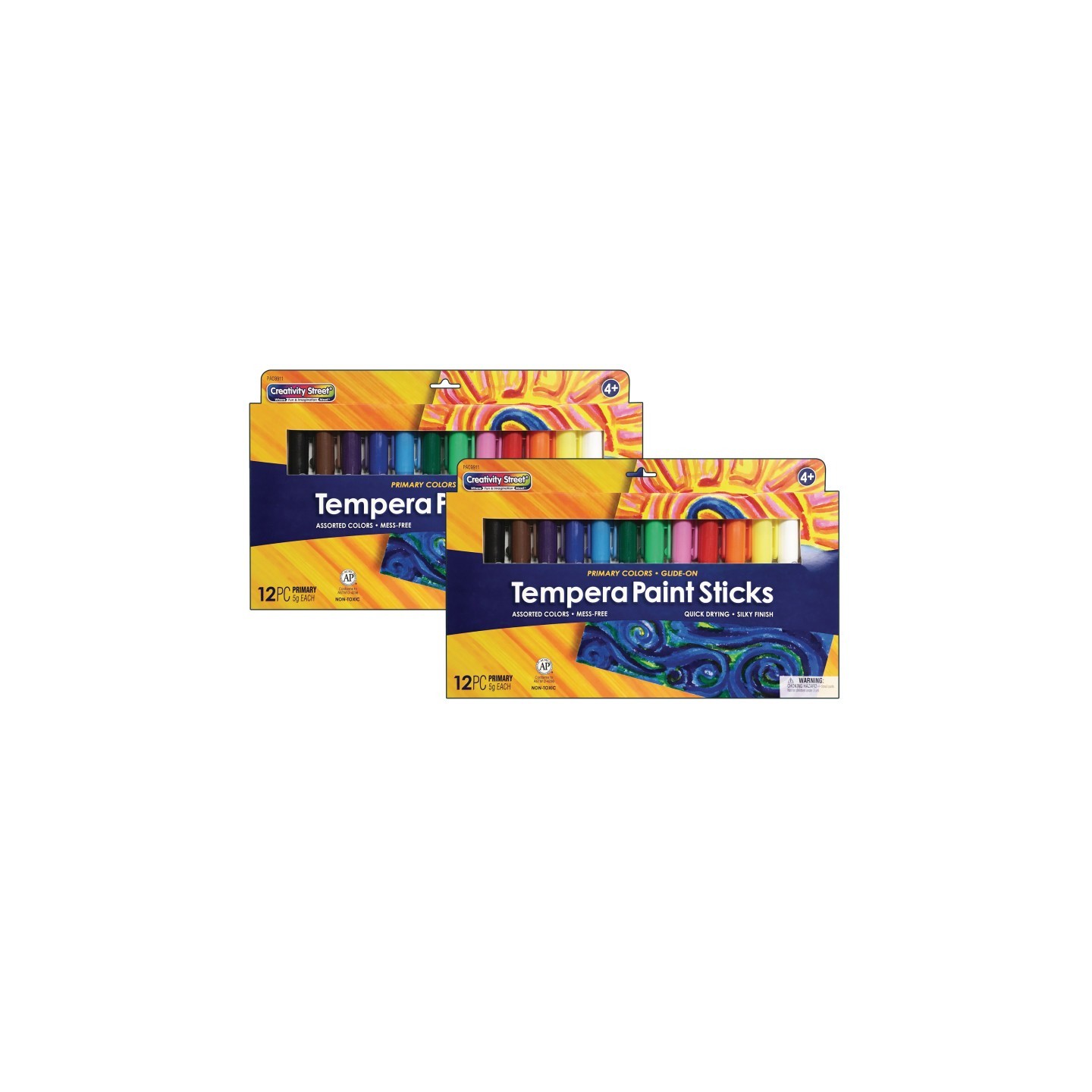 Creativity Street® Glide-On Tempera Paint Sticks, 12 Assorted Primary Colors, 5 grams, 12 Per Pack, 2 Packs