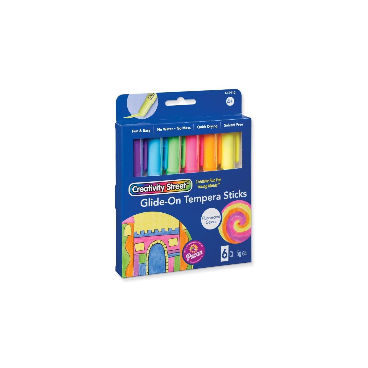 Creativity Street® Glide-On Tempera Paint Sticks, 6 Assorted Fluorescent Colors, 5 grams, 6 Count