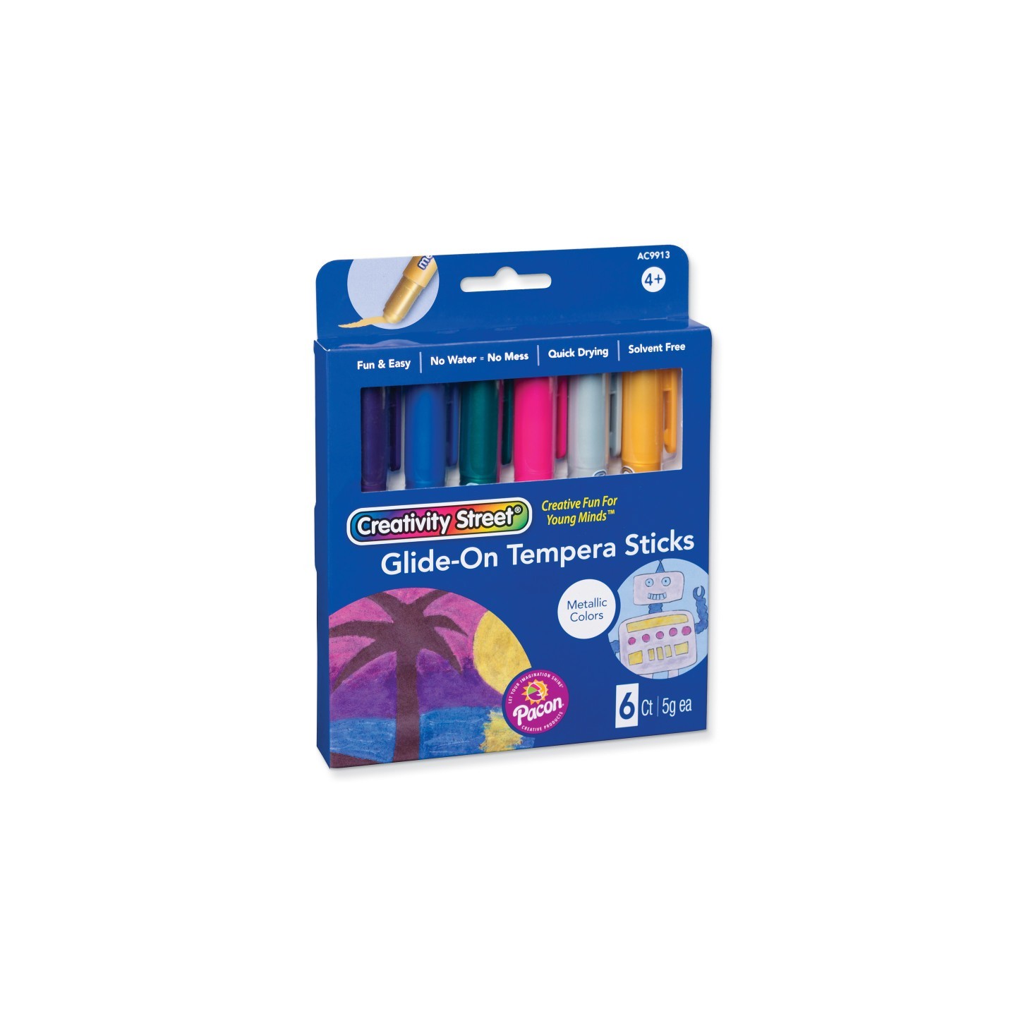 Creativity Street® Glide-On Tempera Paint Sticks, 6 Assorted Metallic Colors, 5 grams, 6 Count