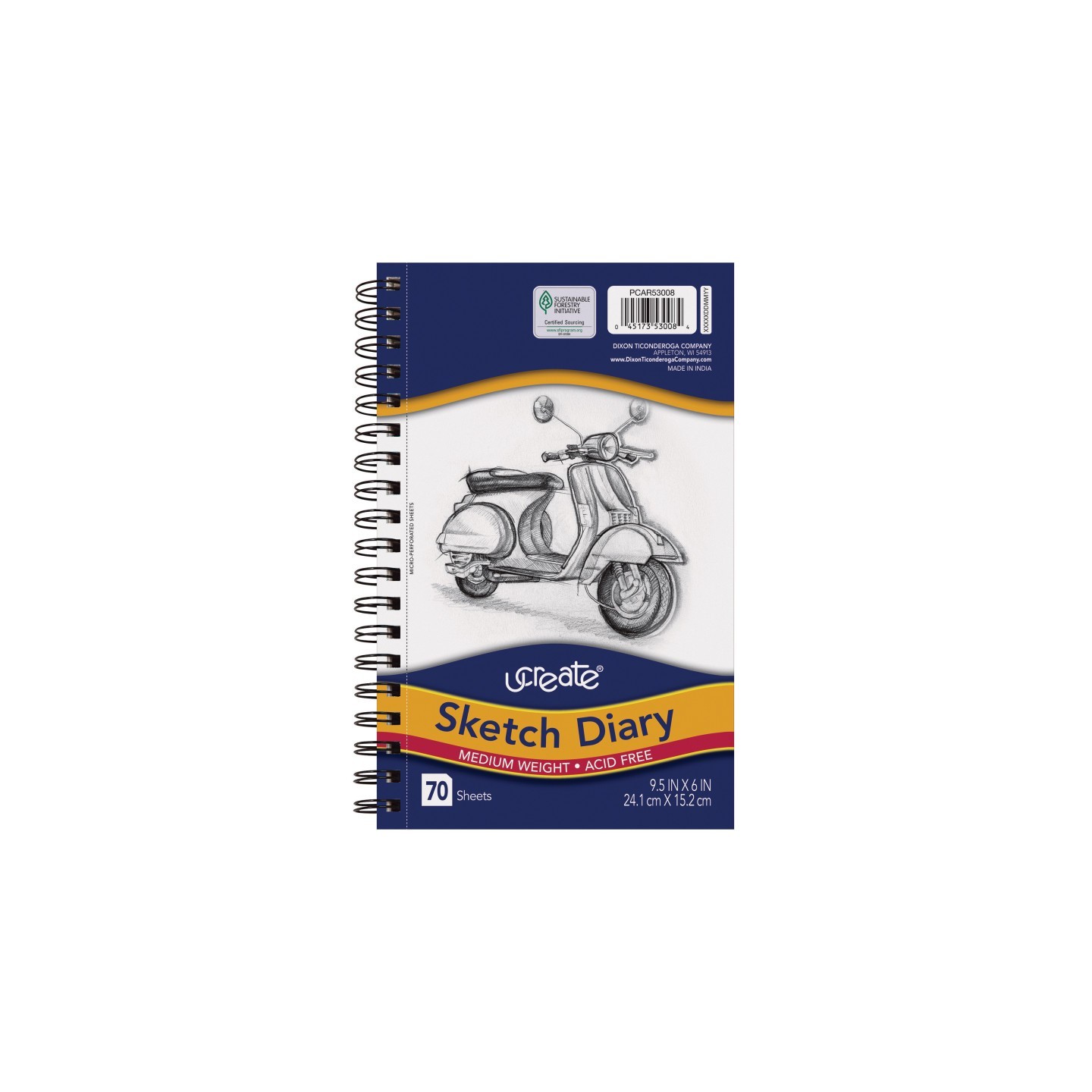 UCreate® Sketch Diary, Medium Weight, 9-1/2" x 6", 70 Sheets